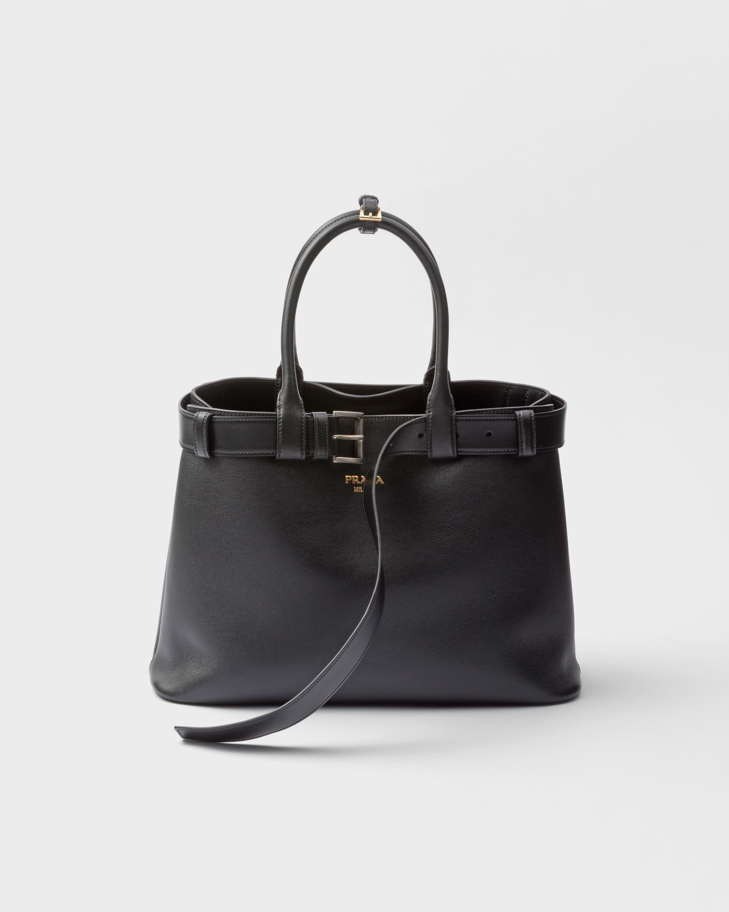 Prada Buckle Large Leather Handbag With Belt