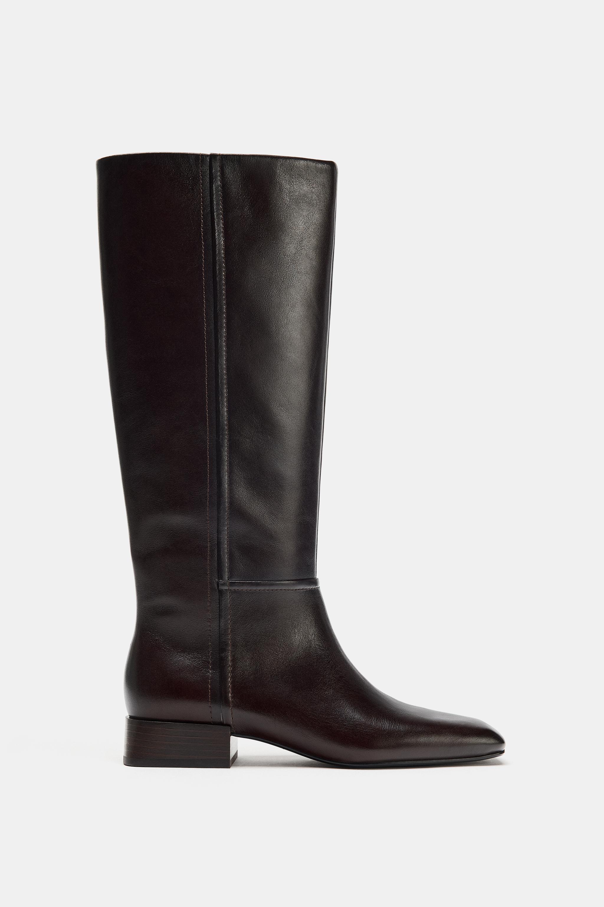Limited Edition Leather Square Toe Boots - Brown - 5