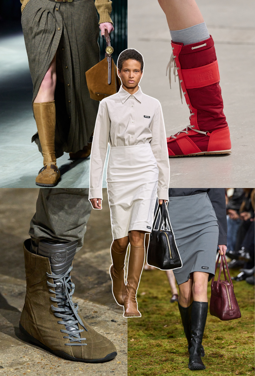 Autumn boot trends 2026. Onitsuka tiger, Miu Miu, Etro and more