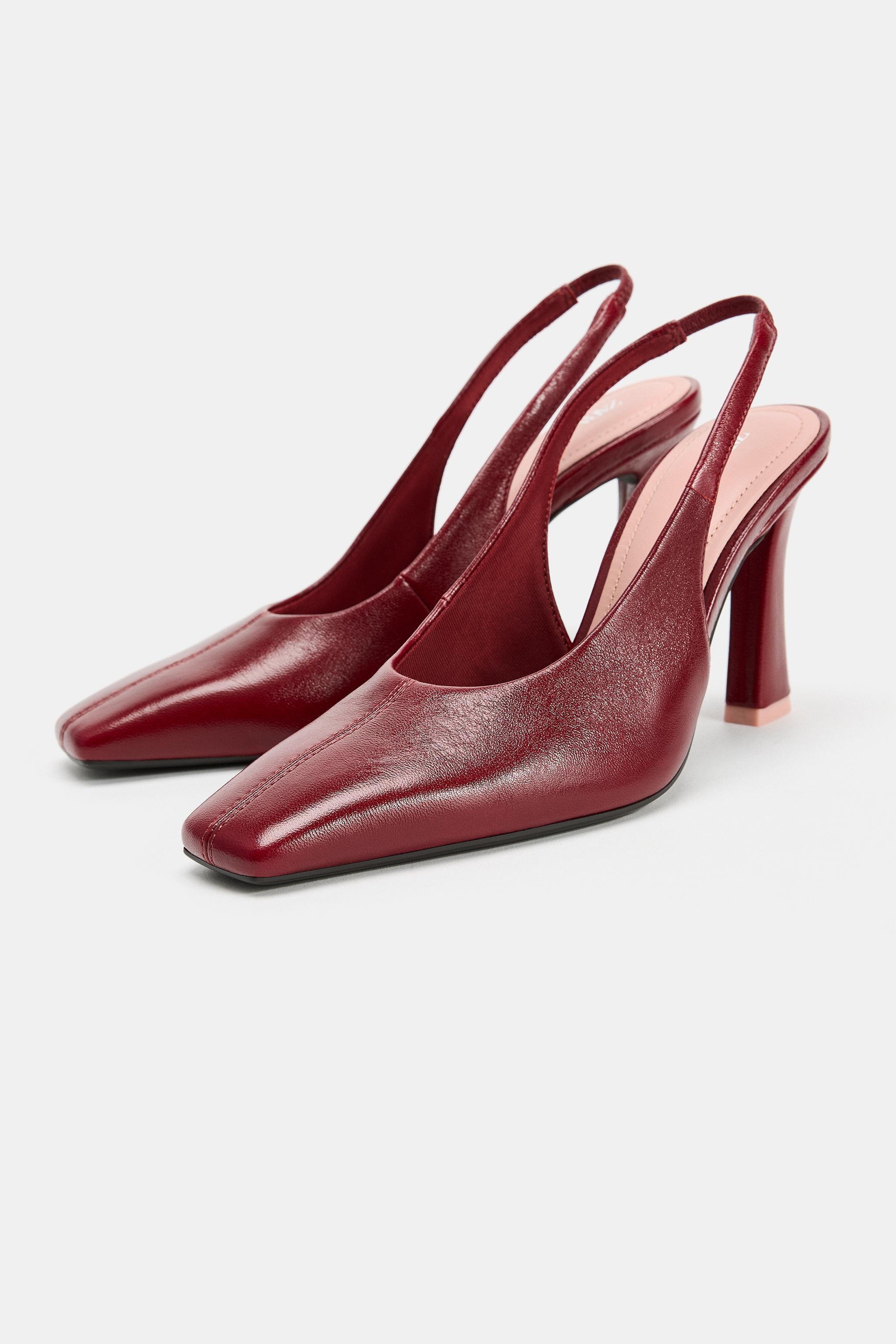 Leather Heels - Burgundy Red - 5