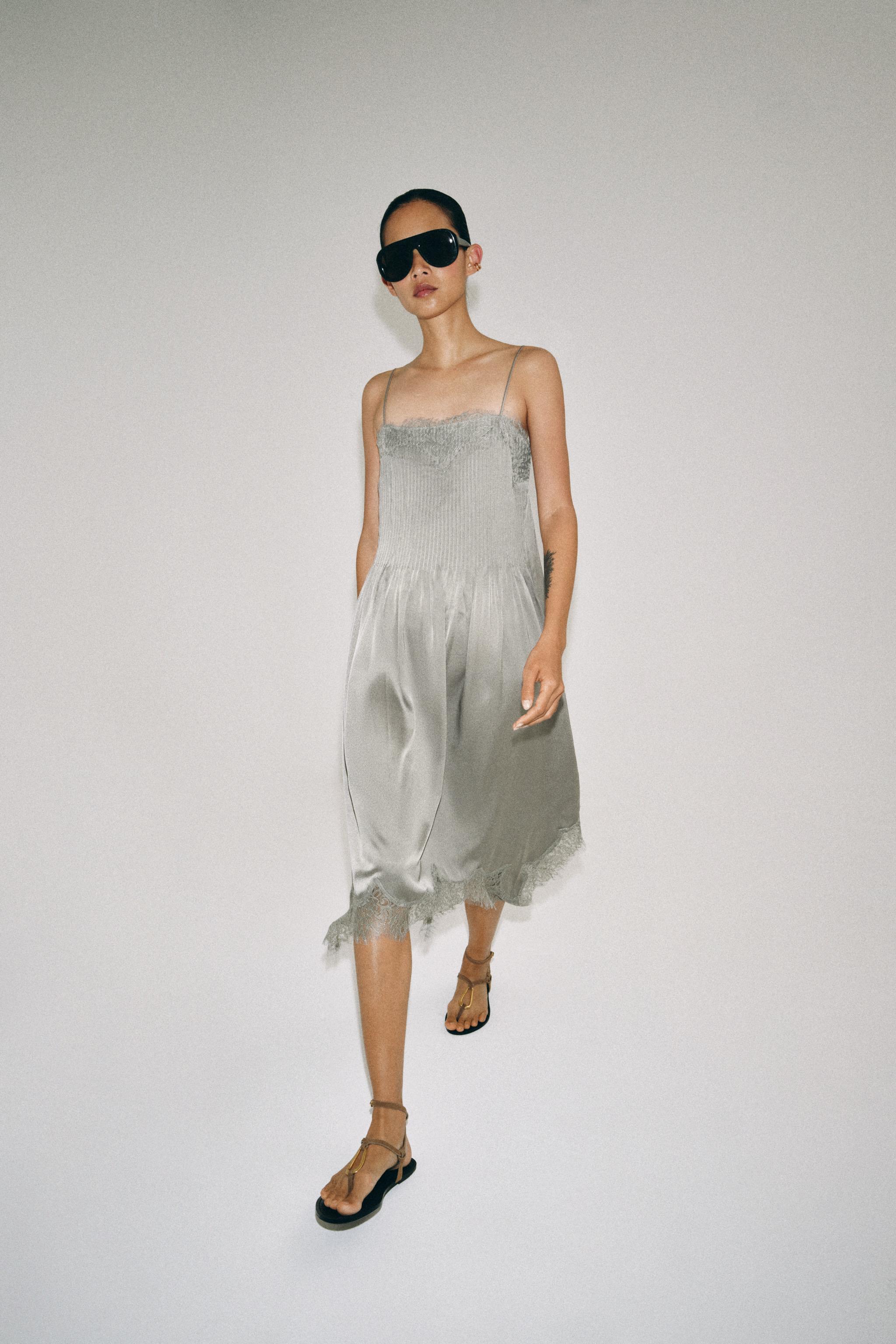 Zw Collection Lace Midi Dress - Mid-Gray - Xs