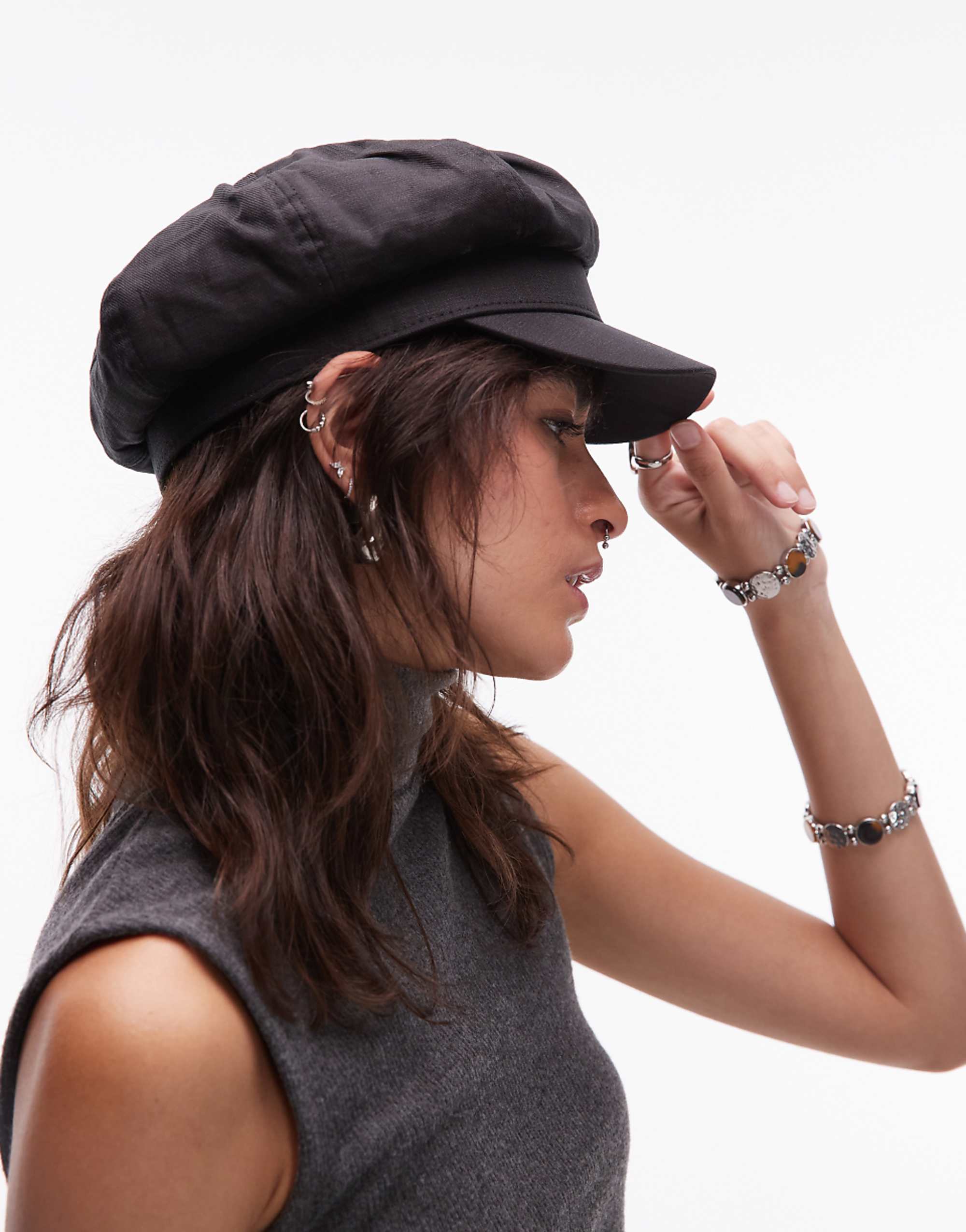 Asos Design Baker Boy Hat in Black With Adjustable Size Tie
