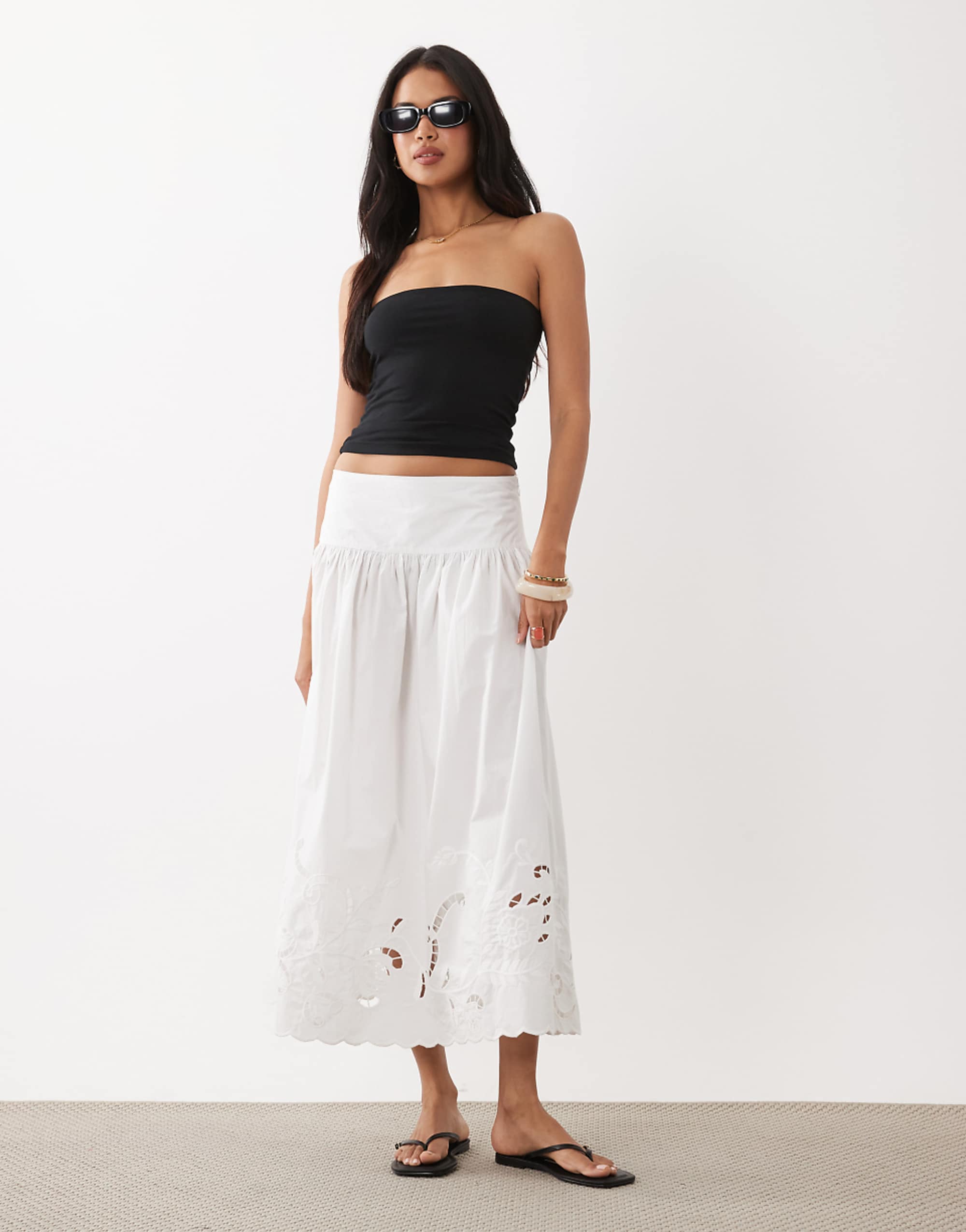 Gina Tricot Co-Ord Pure Cotton Broderie Maxi Skirt in White