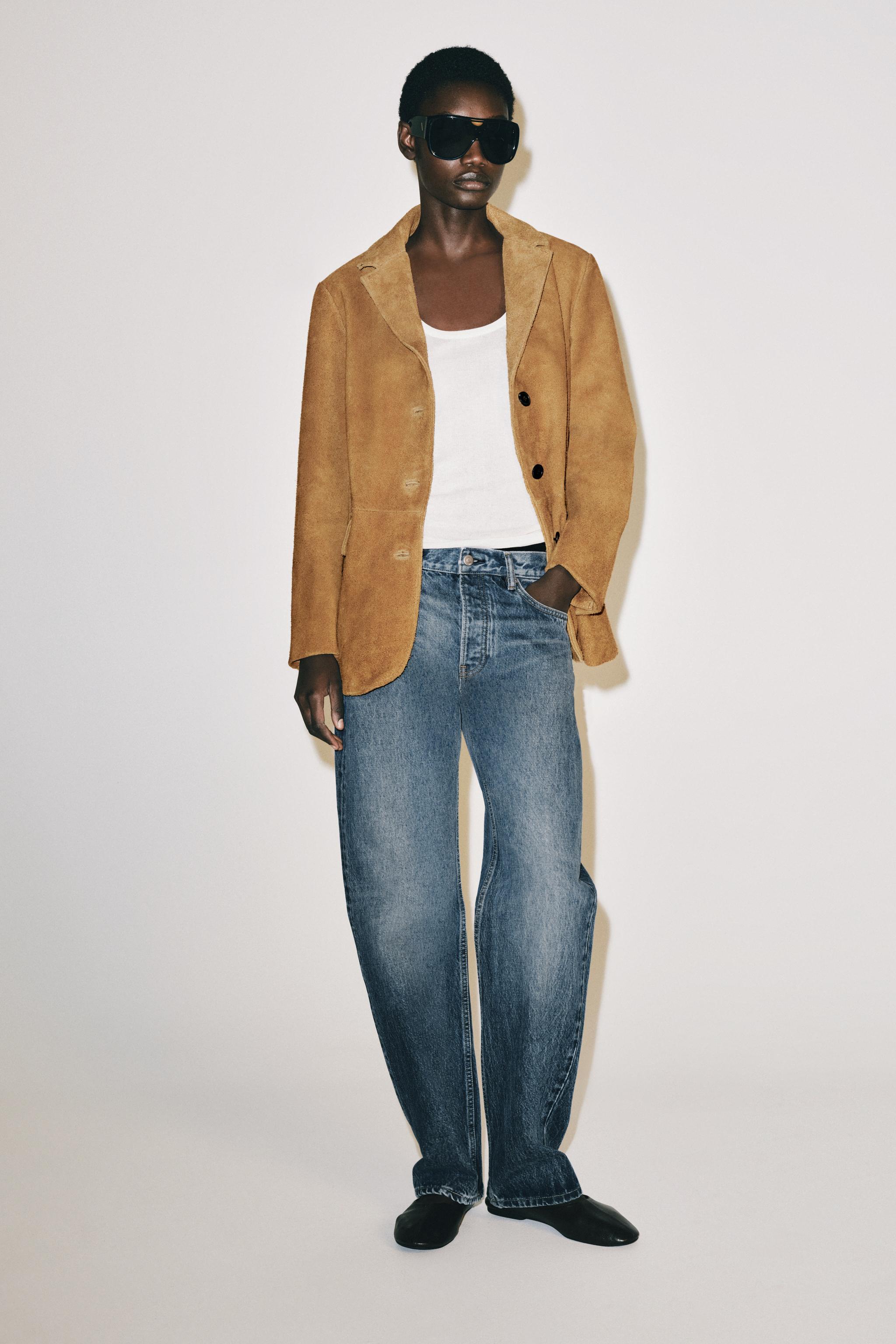 Zw Collection 100% Suede Leather Oversized Jacket - Toffee - Xs