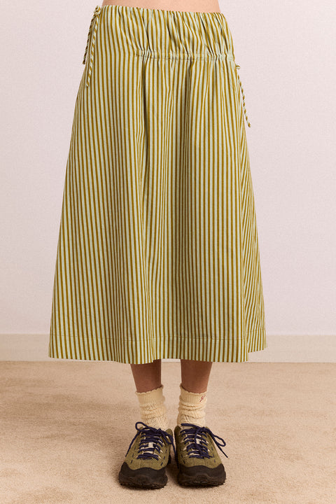 Caspia Midi Skirt - Green Stripe