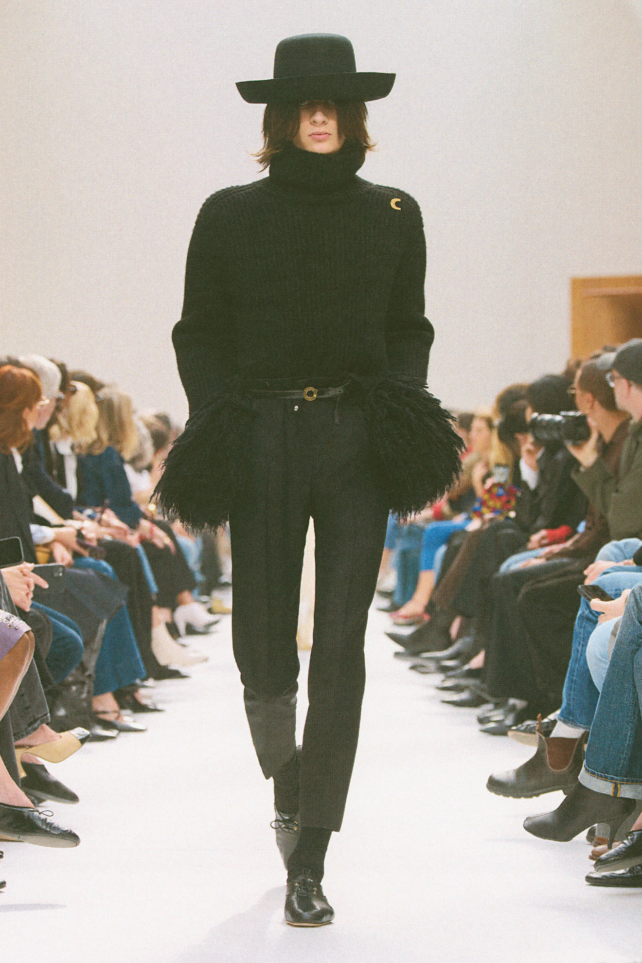 Celine model wearing derby shoes