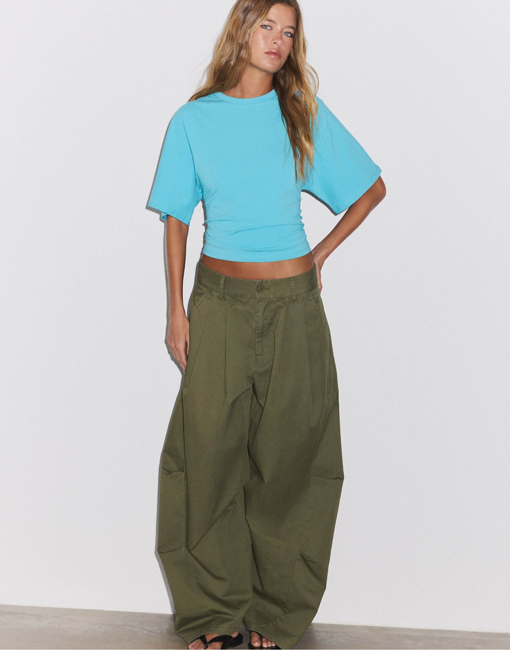 Stradivarius Japanese Short Sleeve T-Shirt in Turquoise