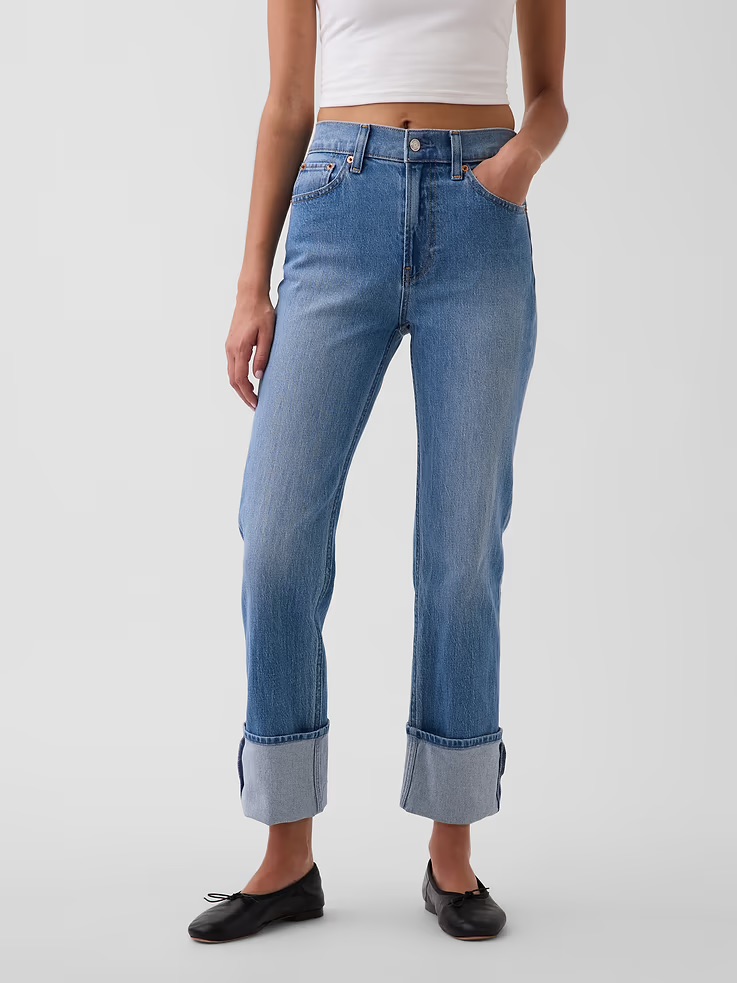 Gap High Rise Cuffed '90s Slim Straight Jeans in medium wash