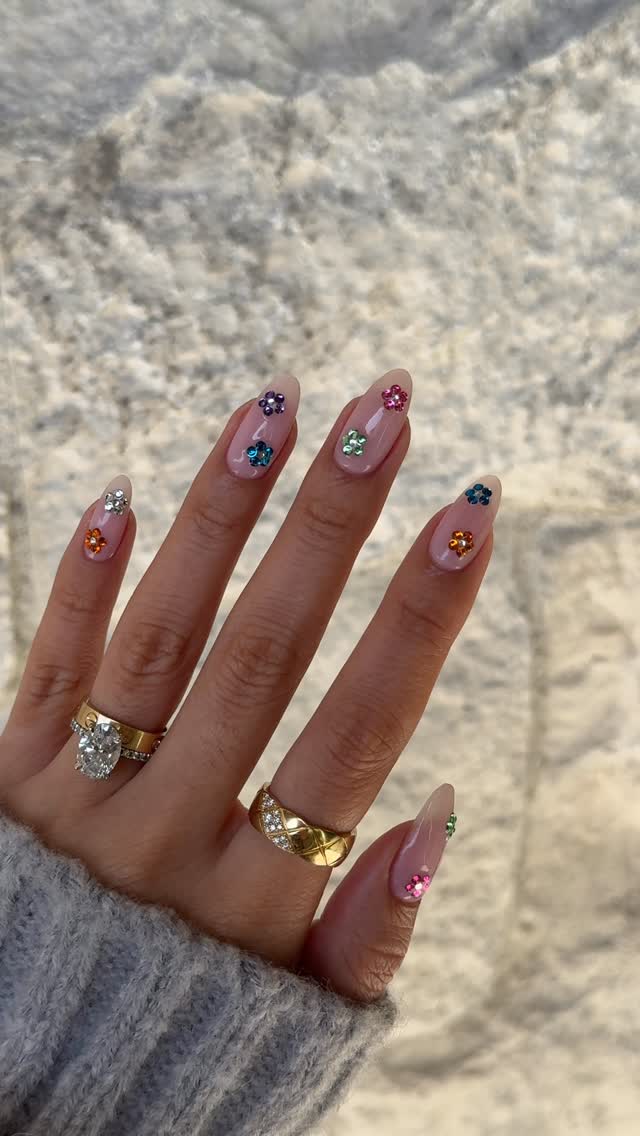 Kylie Jenner's nails with flower gemstone nail art