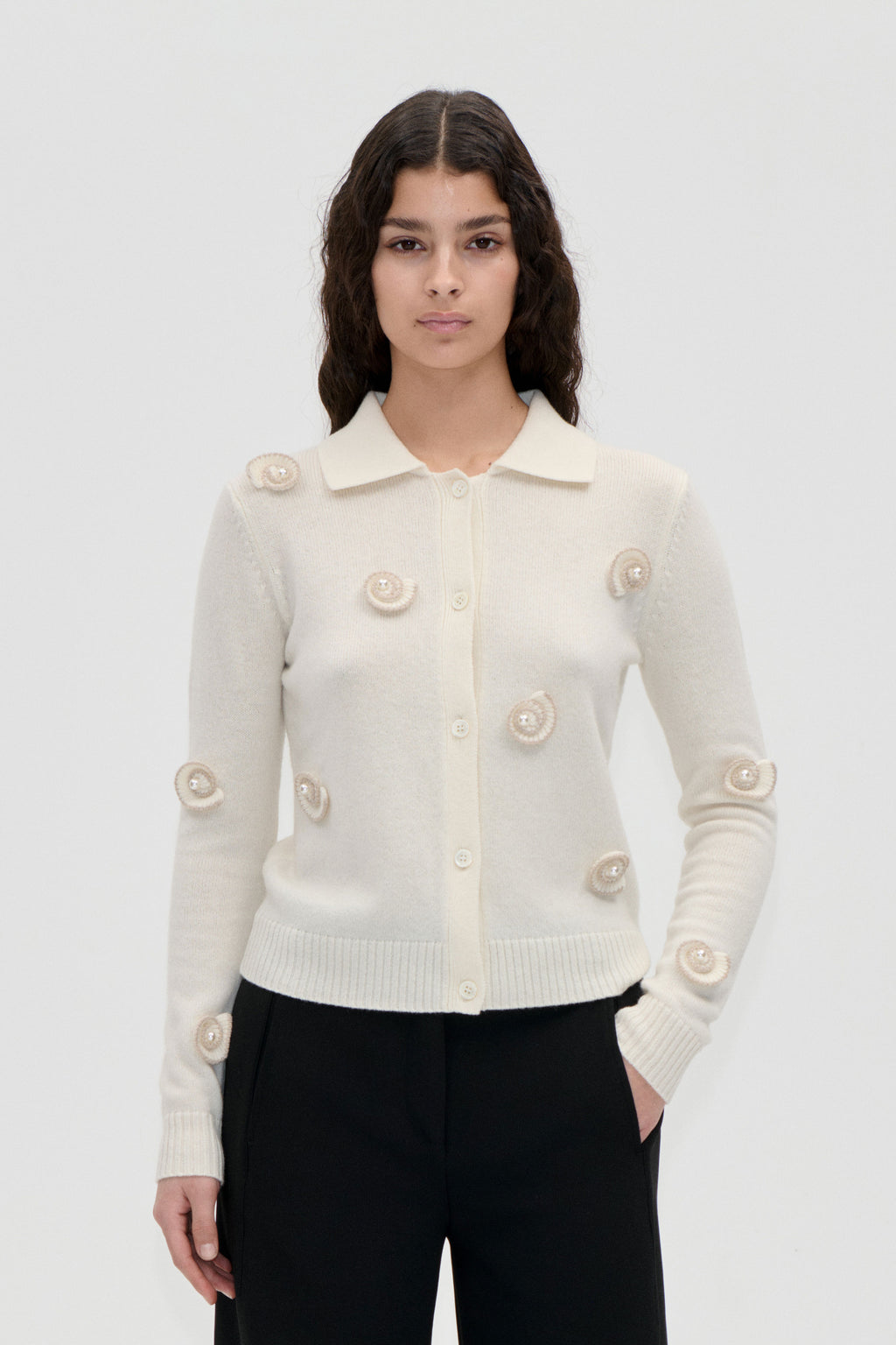 Collared Long Sleeve Cardigan - Cream