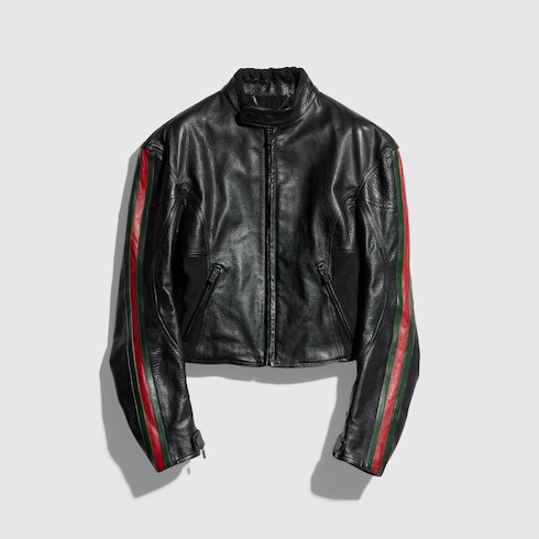 Leather Biker Jacket With Web