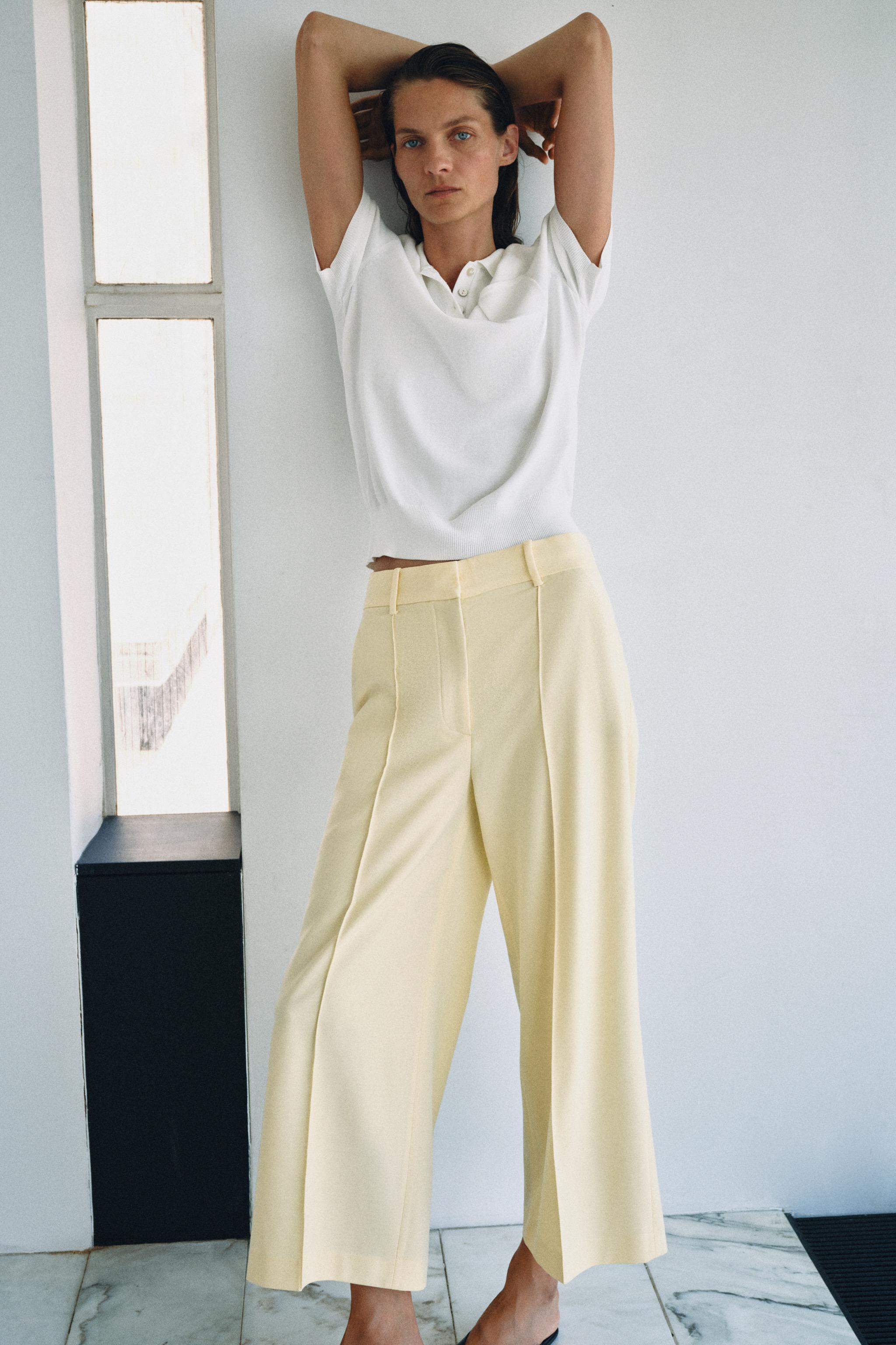 Zw Collection Cropped Pants - Pastel Yellow - Xs