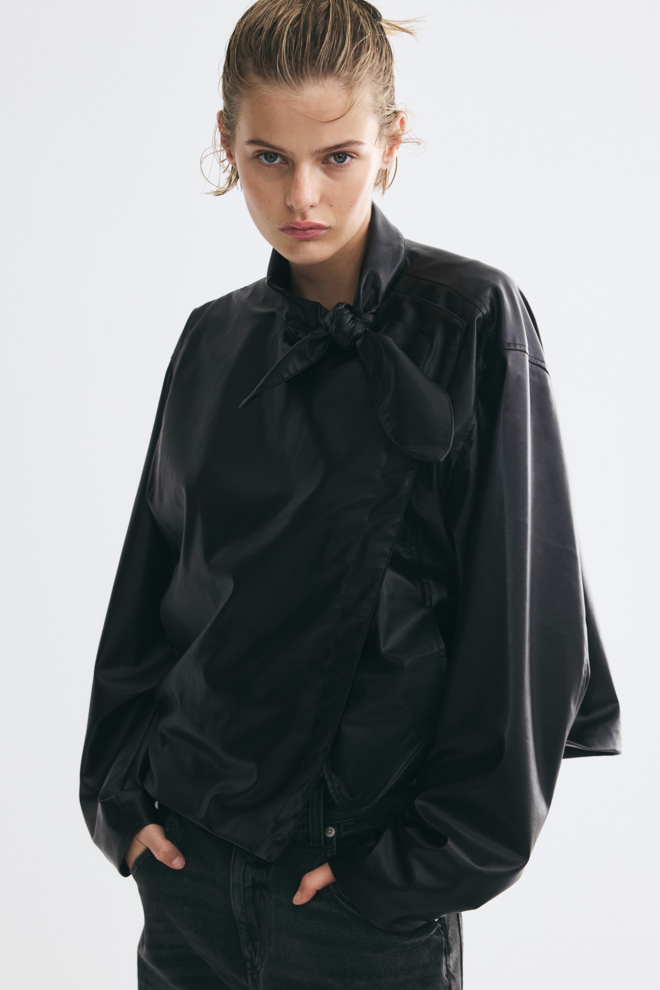 Coated Scarf-Collar Jacket