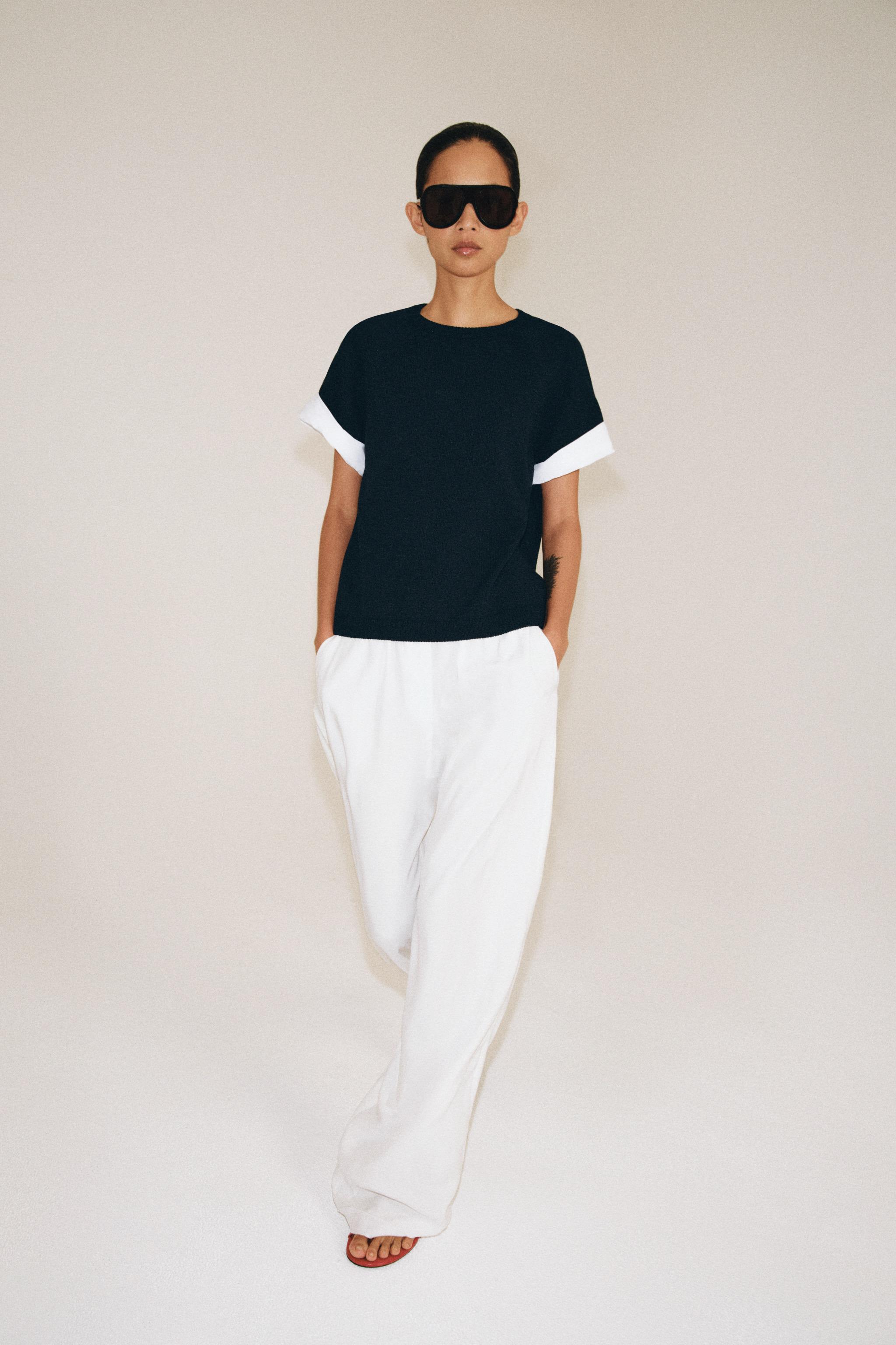 Contrast Cuff Knit Jumper - Navy Blue - S