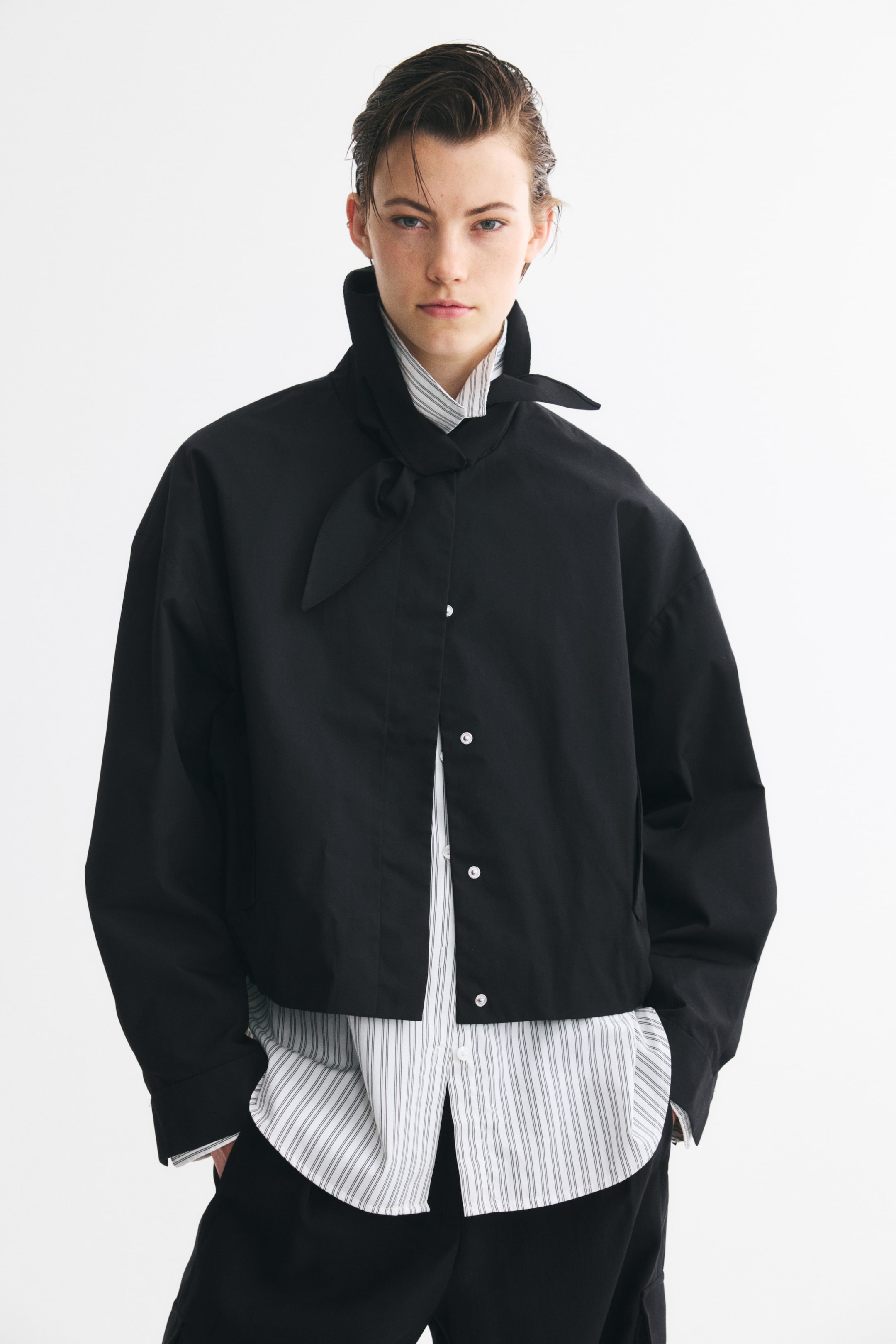 Scarf-Collar Bubble-Hem Jacket