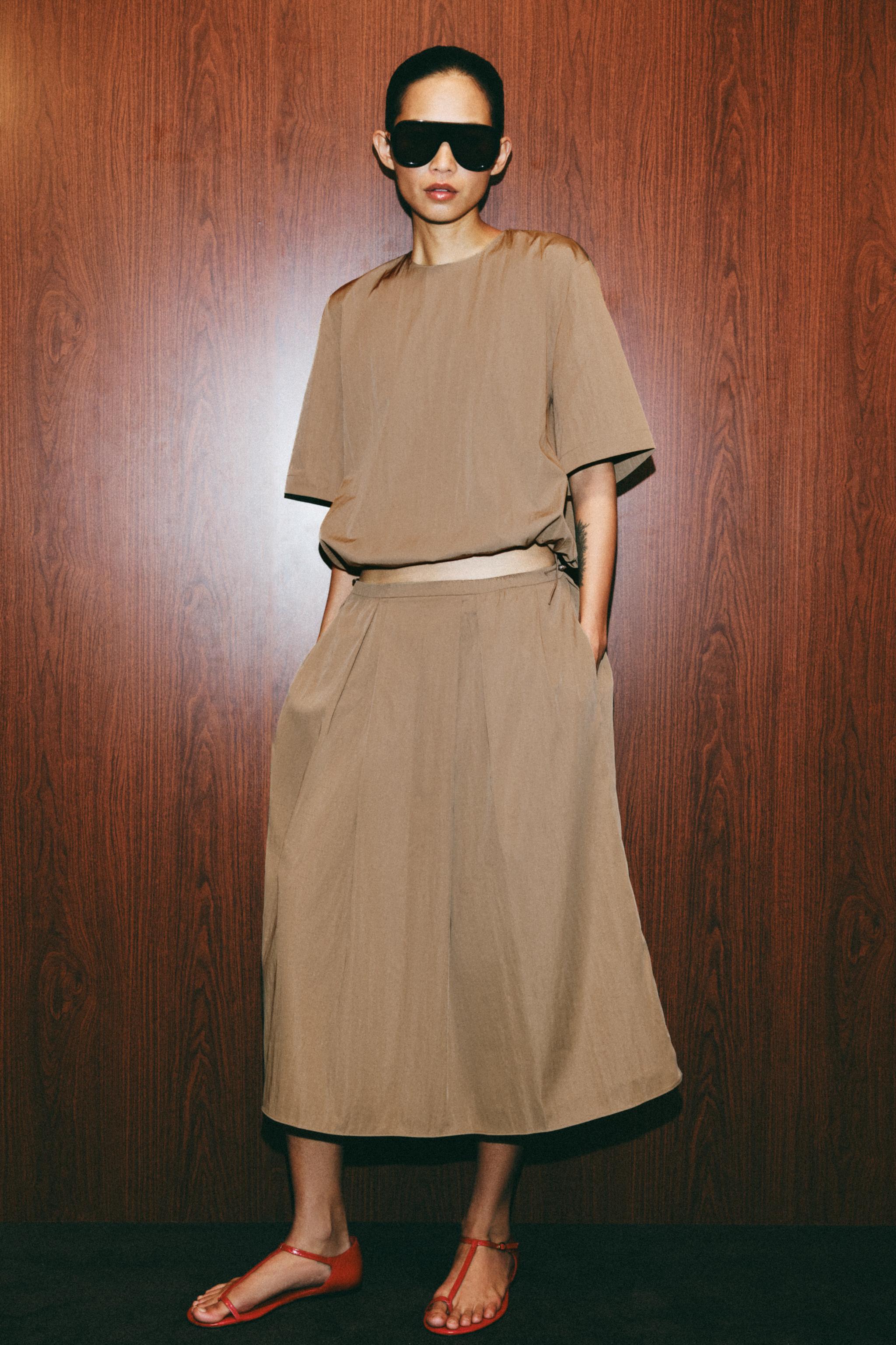 Zw Collection Nylon Top - Brown / Taupe - Xs