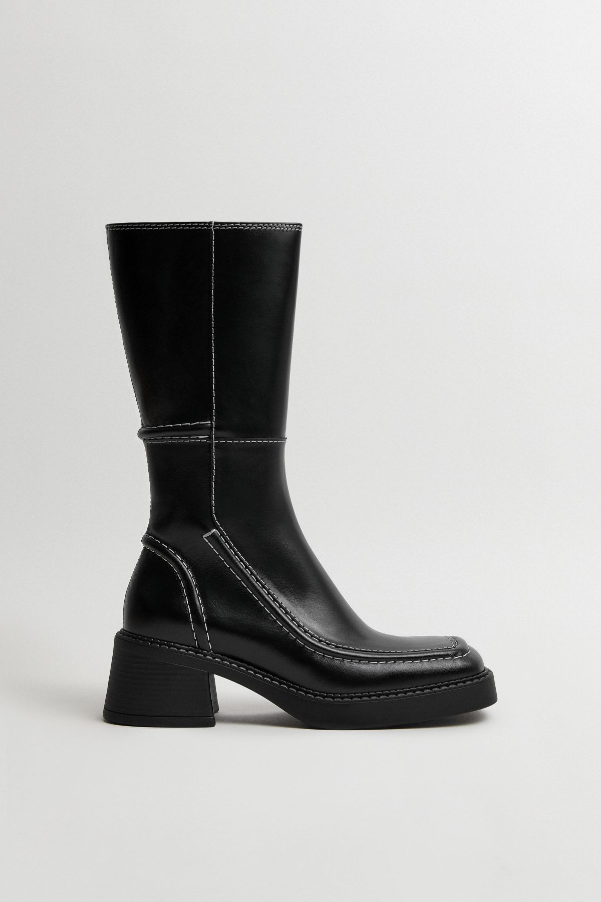 Dagmara Boots - Black Leather White Stitching
