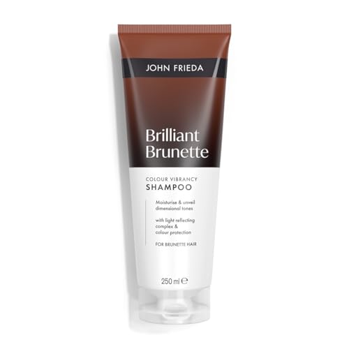John Frieda Brilliant Brunette Colour Vibrancy Shampoo 250ml. Brown Hair Care With Tone Depositing Support for Rich Shine and Brunette Hair Routine