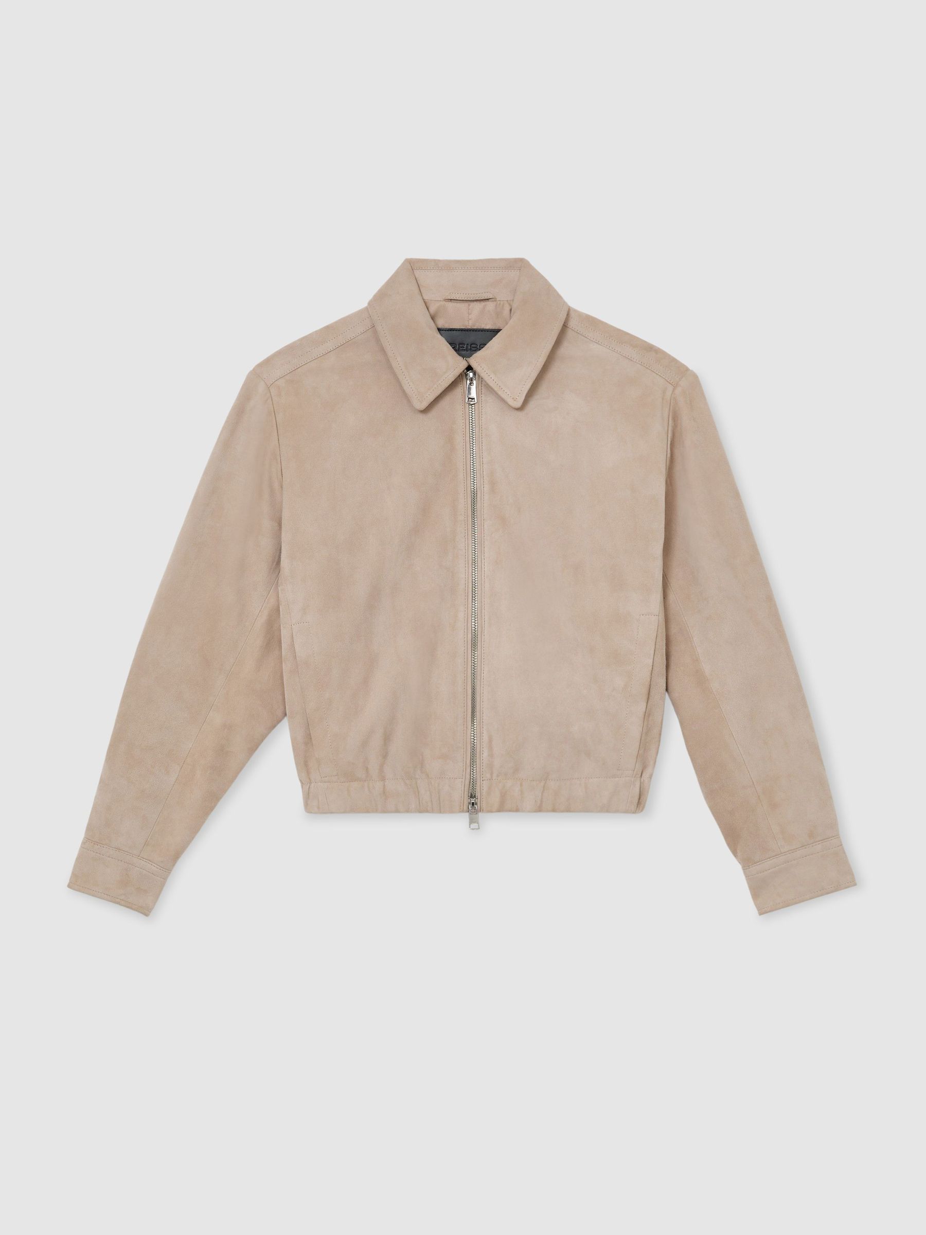 Suede Cropped Bomber Jacket in Neutral - Size 4