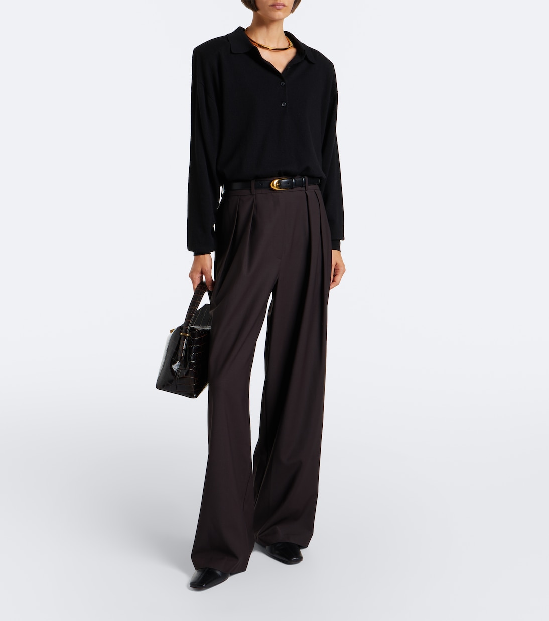 Ripley Pleated Wide-Leg Pants in Brown - the Frankie Shop