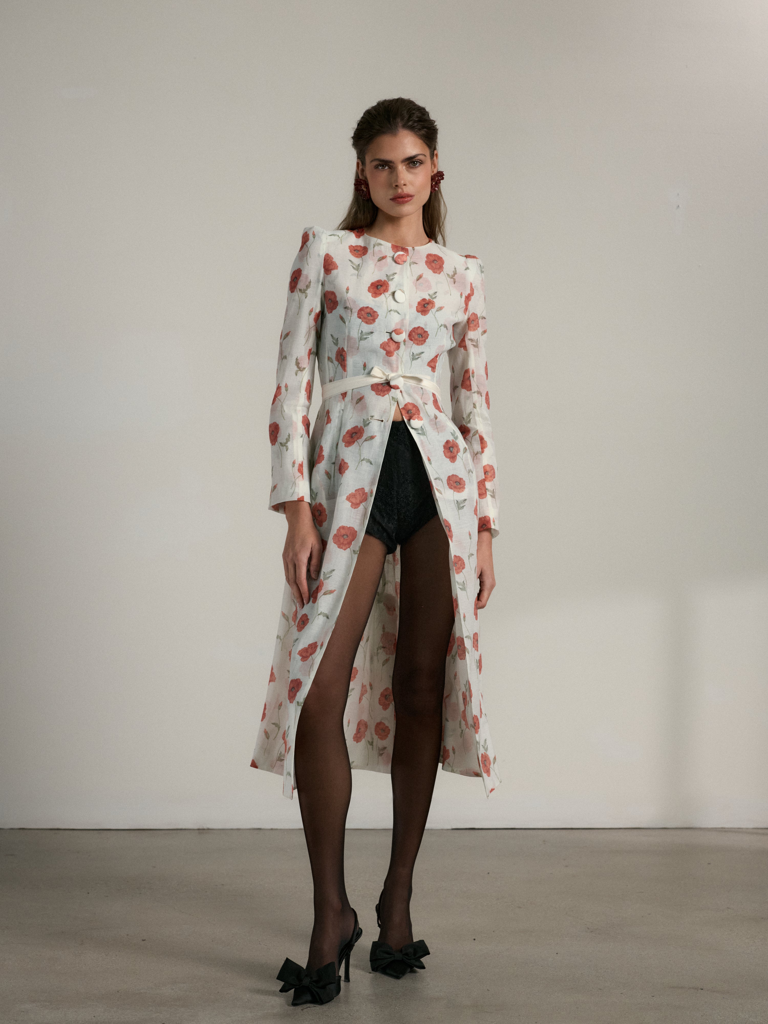 The Santiago Coat in Red Poppy Print