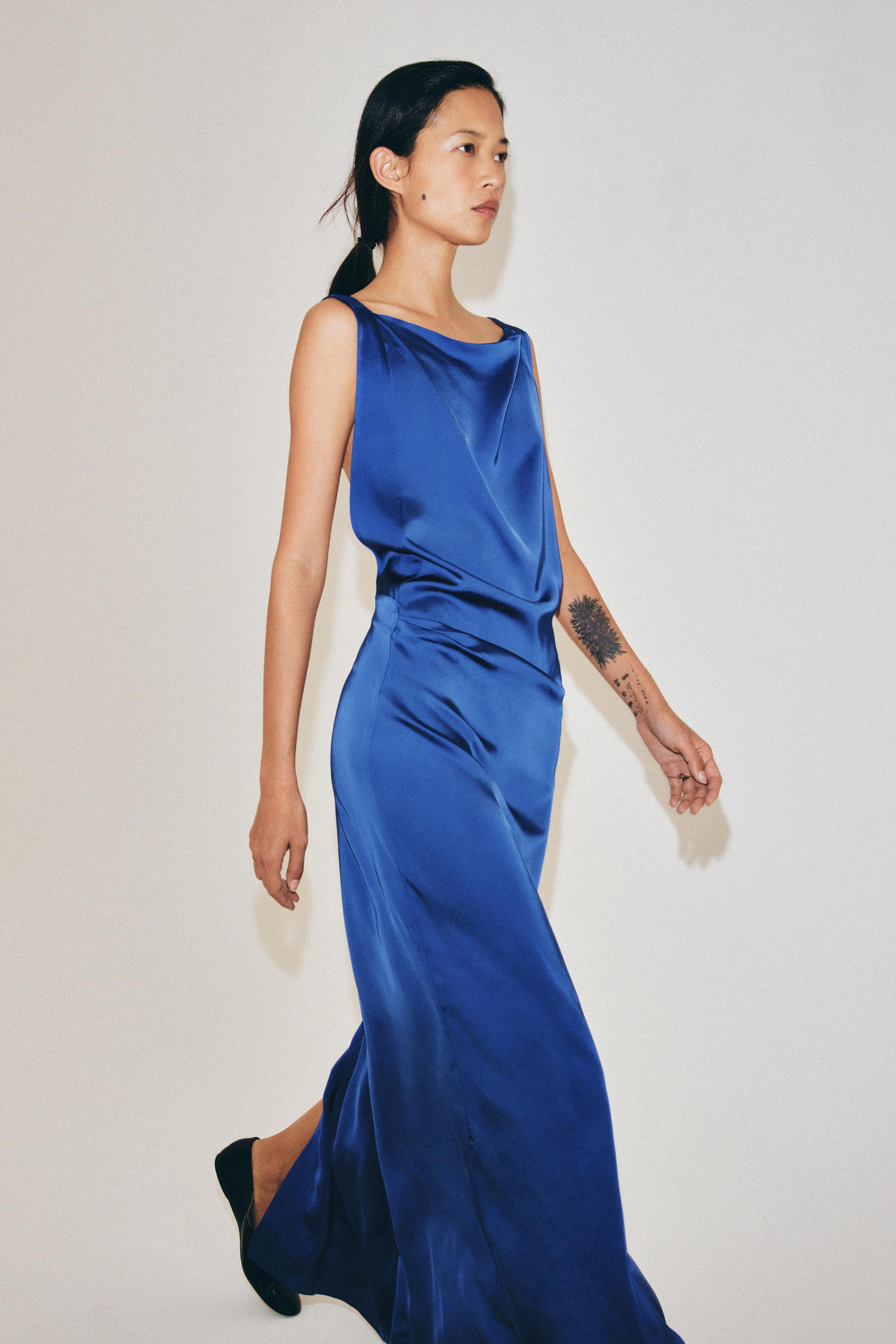 Zw Collection Draped Satin Dress - Bluish - Xs