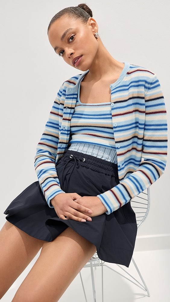 Mara Cropped Cardigan - Sky Multi Stripe