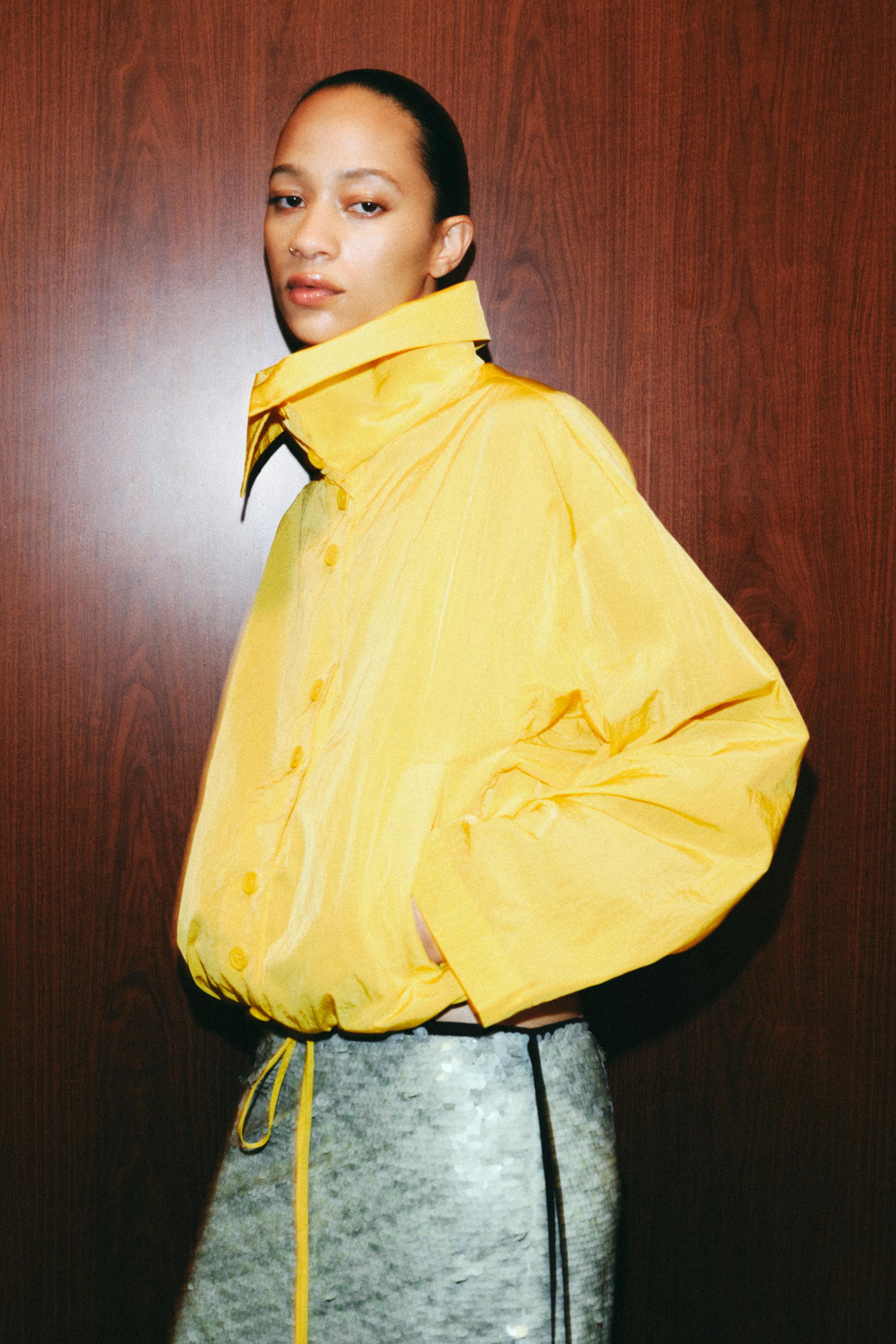 Zw Collection Nylon Bomber Jacket - Yellow - Xs
