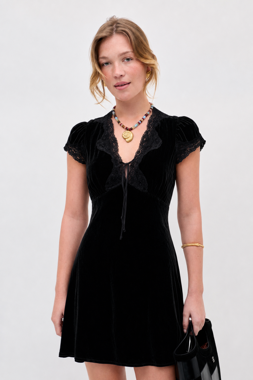 Lacie Silk Velvet Mini Dress in Black