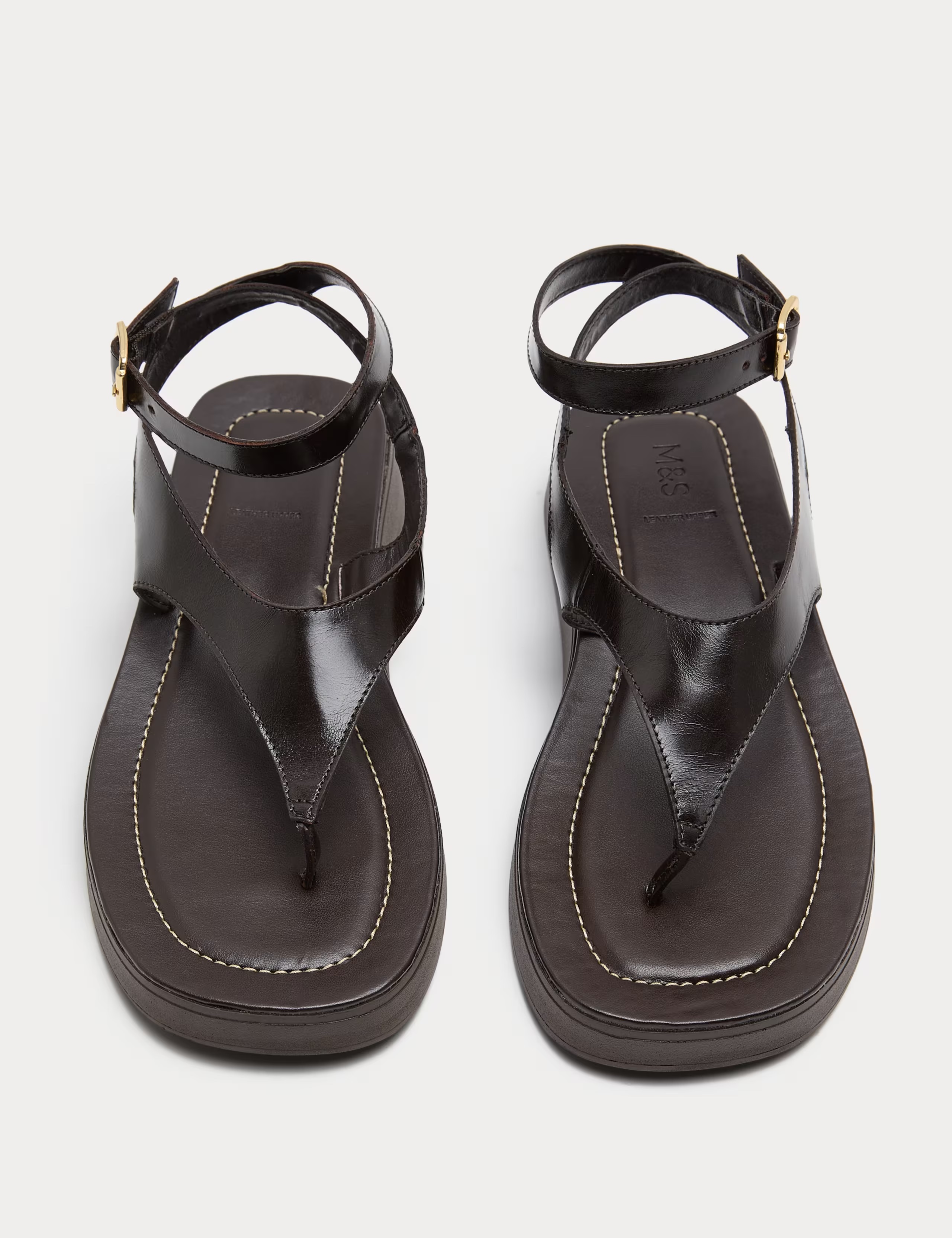 Leather Ankle Strap Flatform Toe Post Sandals