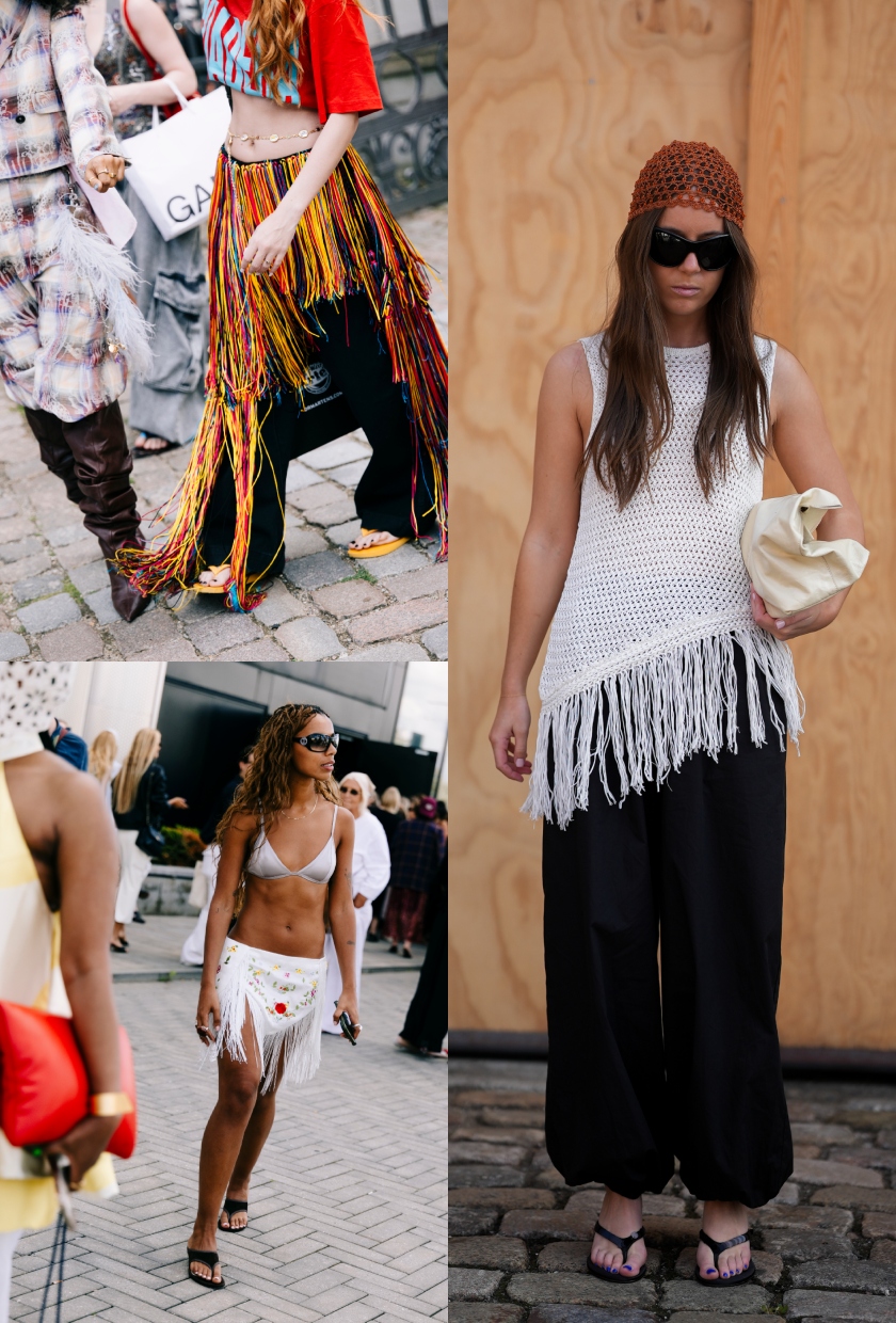 A collage of the fringe fashion trend spotted at Copenhagen Fashion Week August 2026.