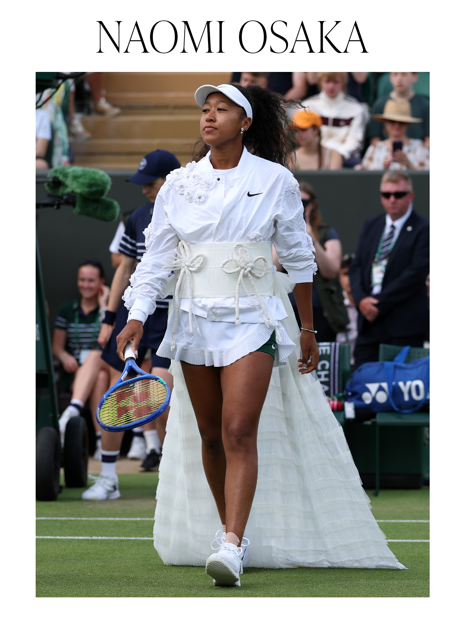 Naomi Osaka of Japan walks onto the court for the Ladies' Singles second round match on day three of Wimbledon 2026 at All England Lawn Tennis and Croquet Club on July 01, 2026 in London, England.