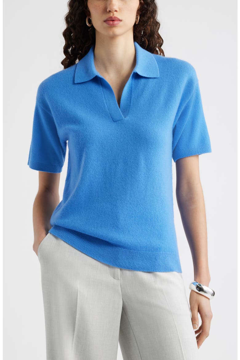 Cashmere Johnny Collar Short Sleeve Sweater
