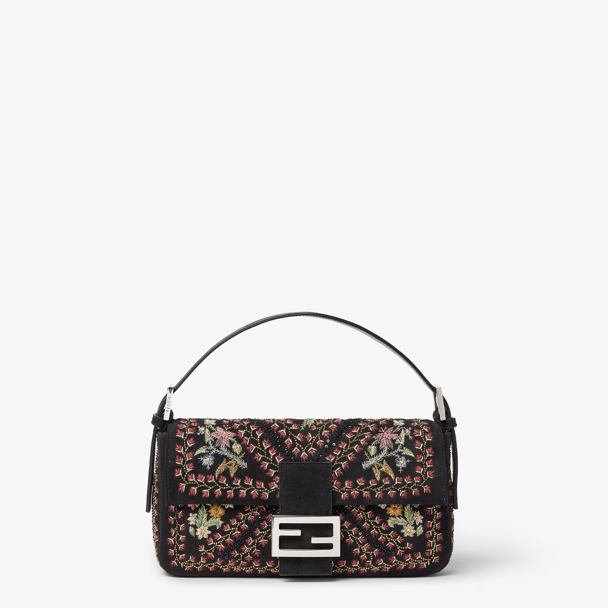 Fendi, Baguette 26424 Black Suede Bag With Embroidery