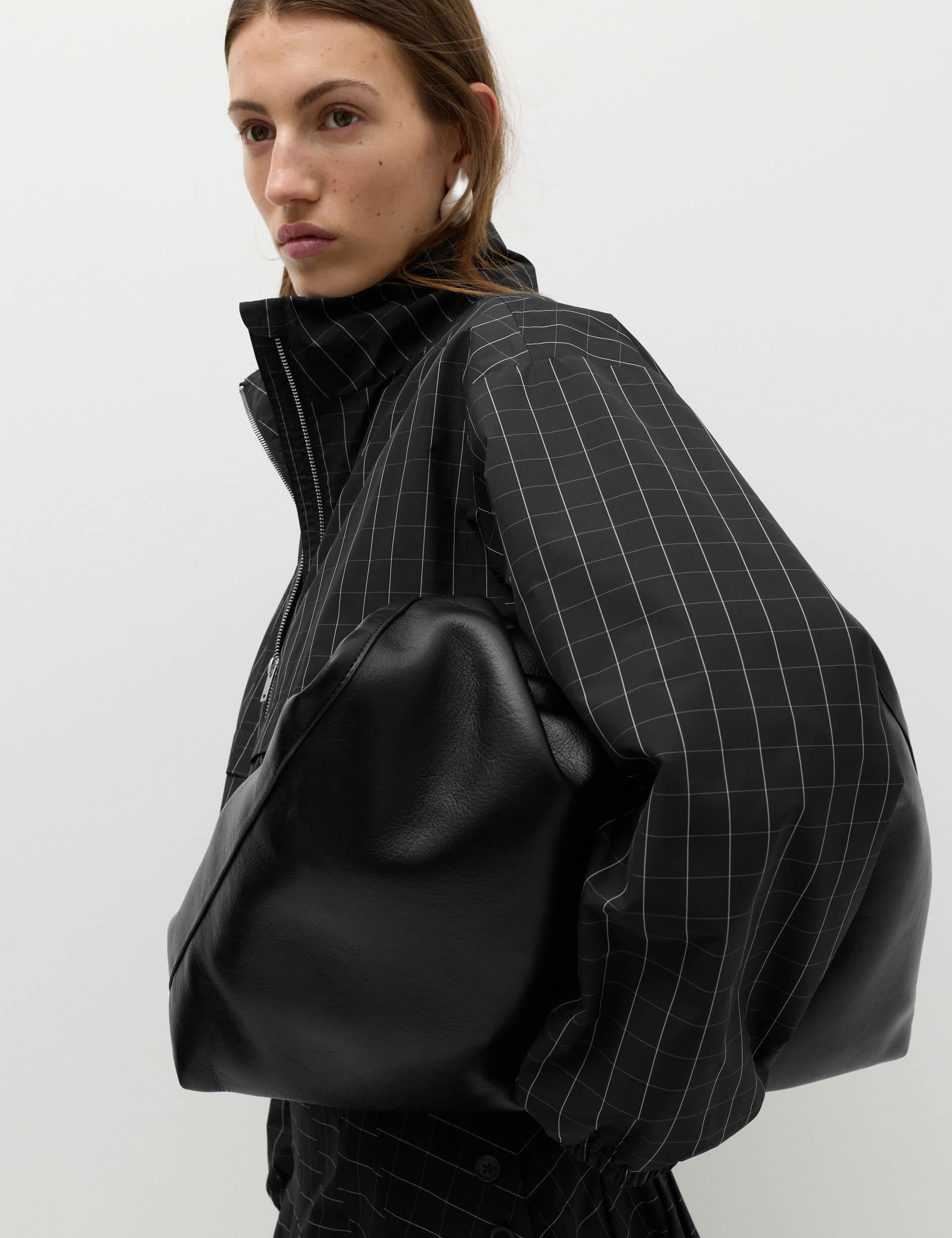 Checked Funnel Neck Windbreaker Jacket