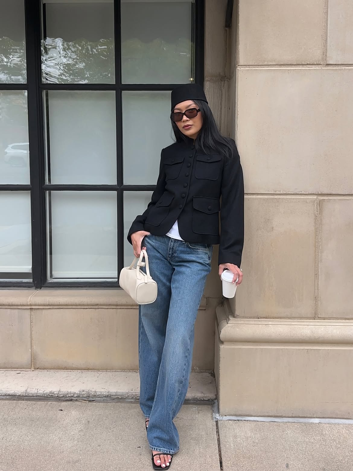 Dawn wearing jacket and jeans