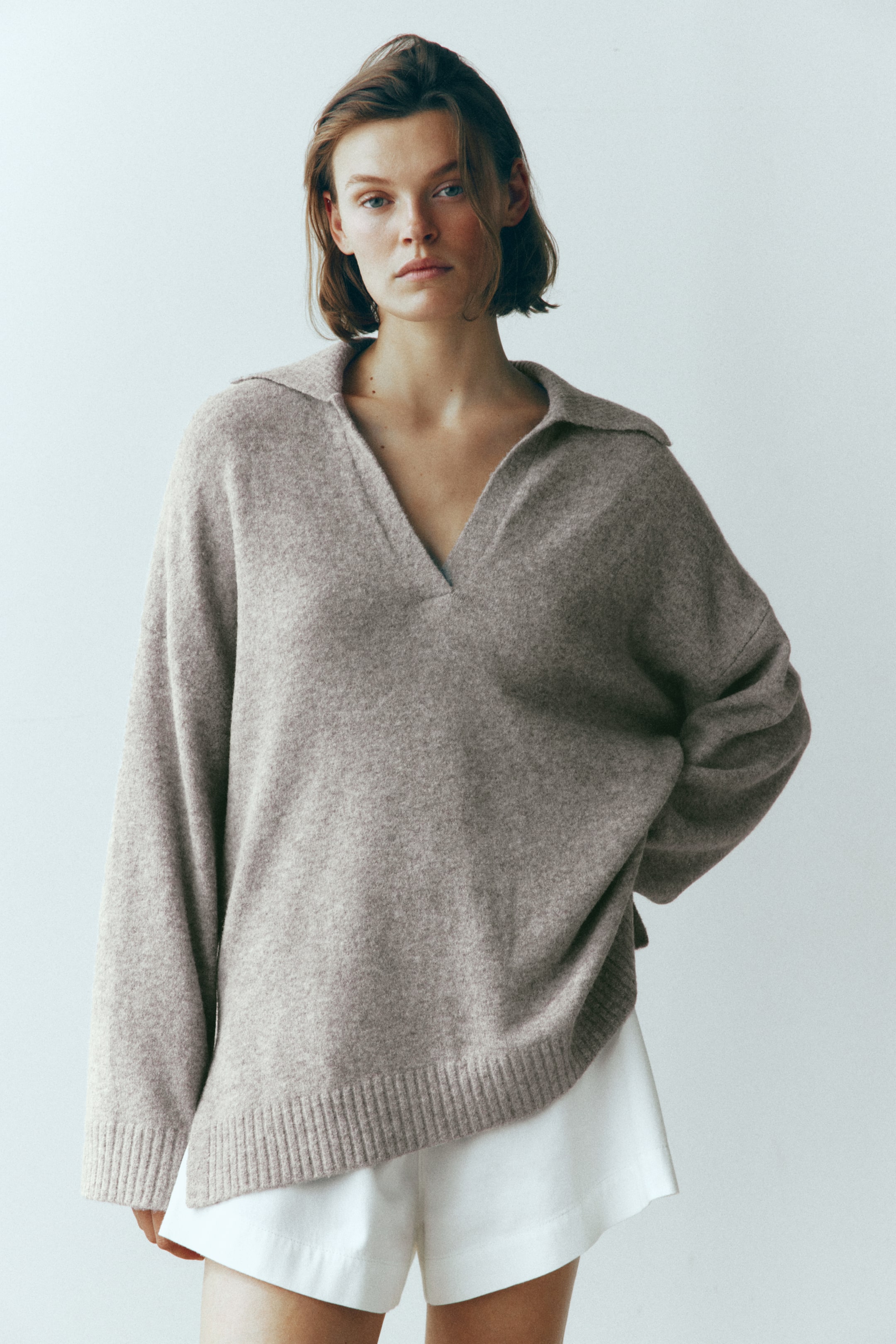 Fine-Knit Collared Jumper