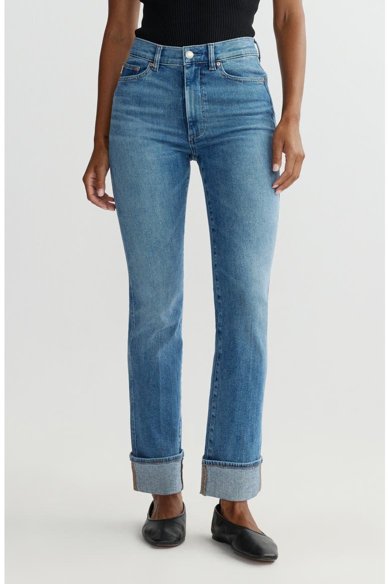 Halle Straight High Waist Instasculpt&trade; Cuff Jeans