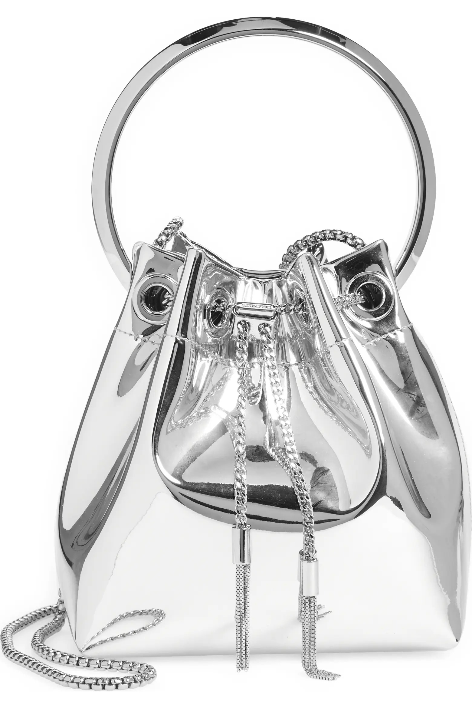 Jimmy Choo Bon Bon Mirror Fabric Top Handle Bag.