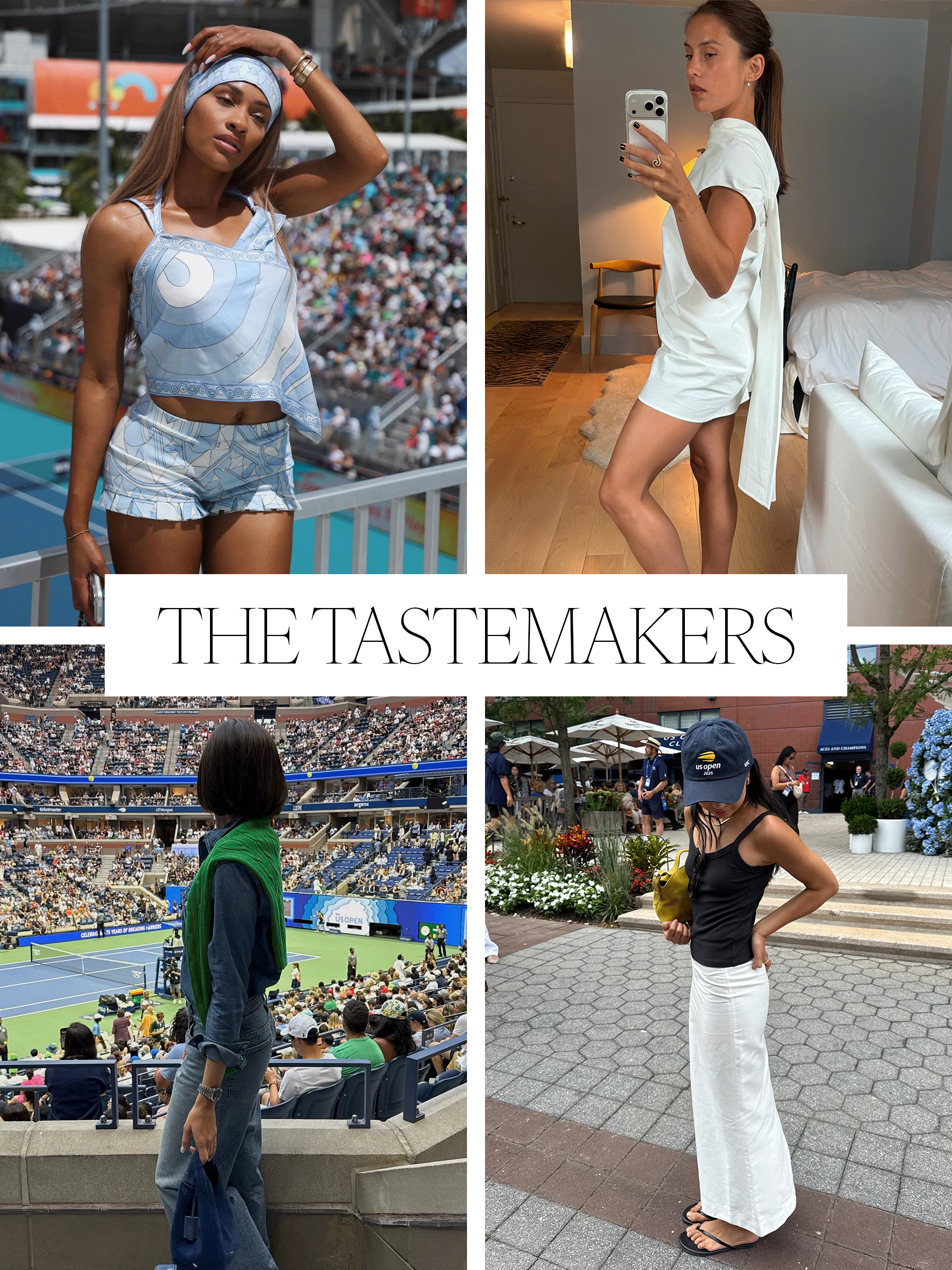 Collage of tastemakers showcasing what to wear to the US Open.