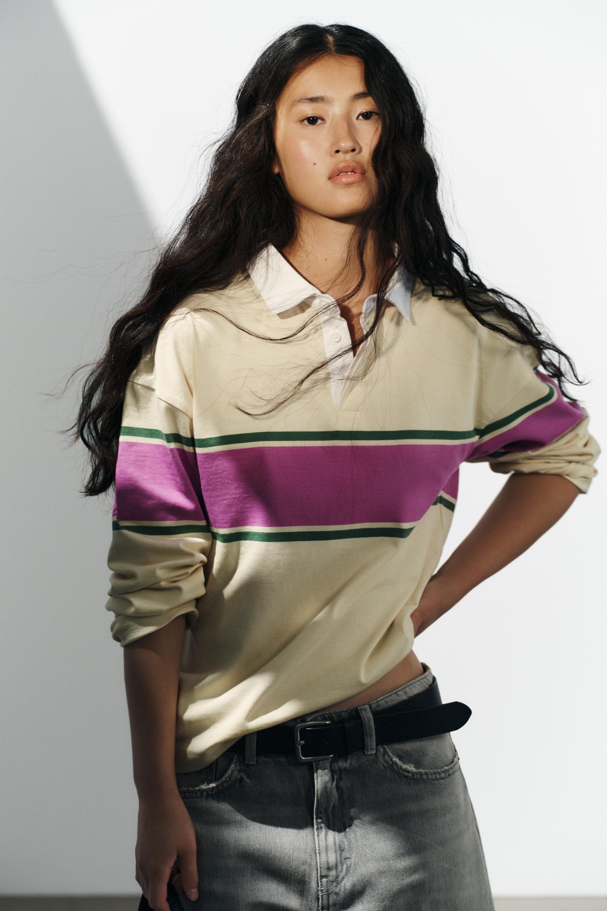 Contrast Striped Polo Shirt - Ecru - S