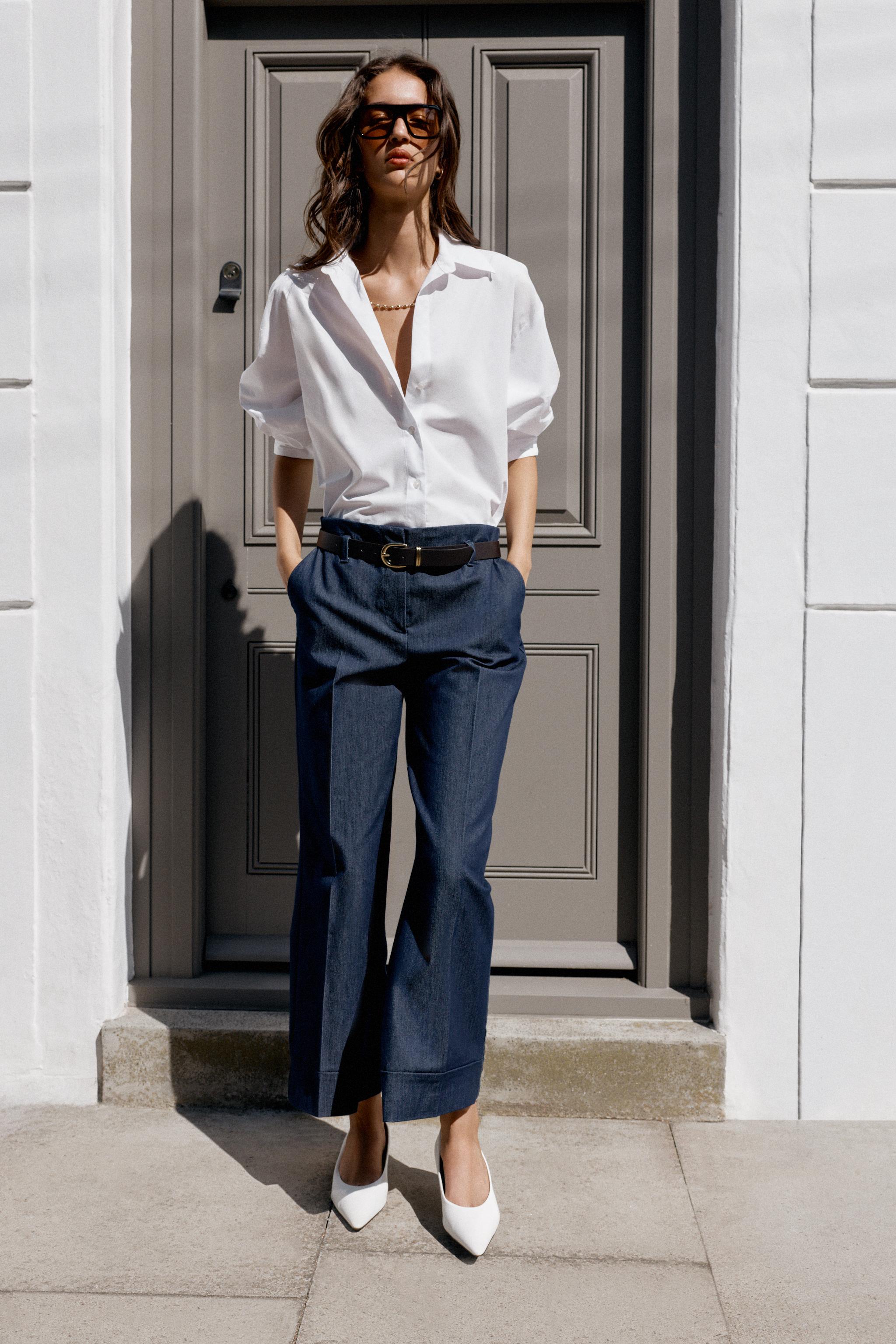 Cuffed Hem Belted Pants - Indigo - Xs