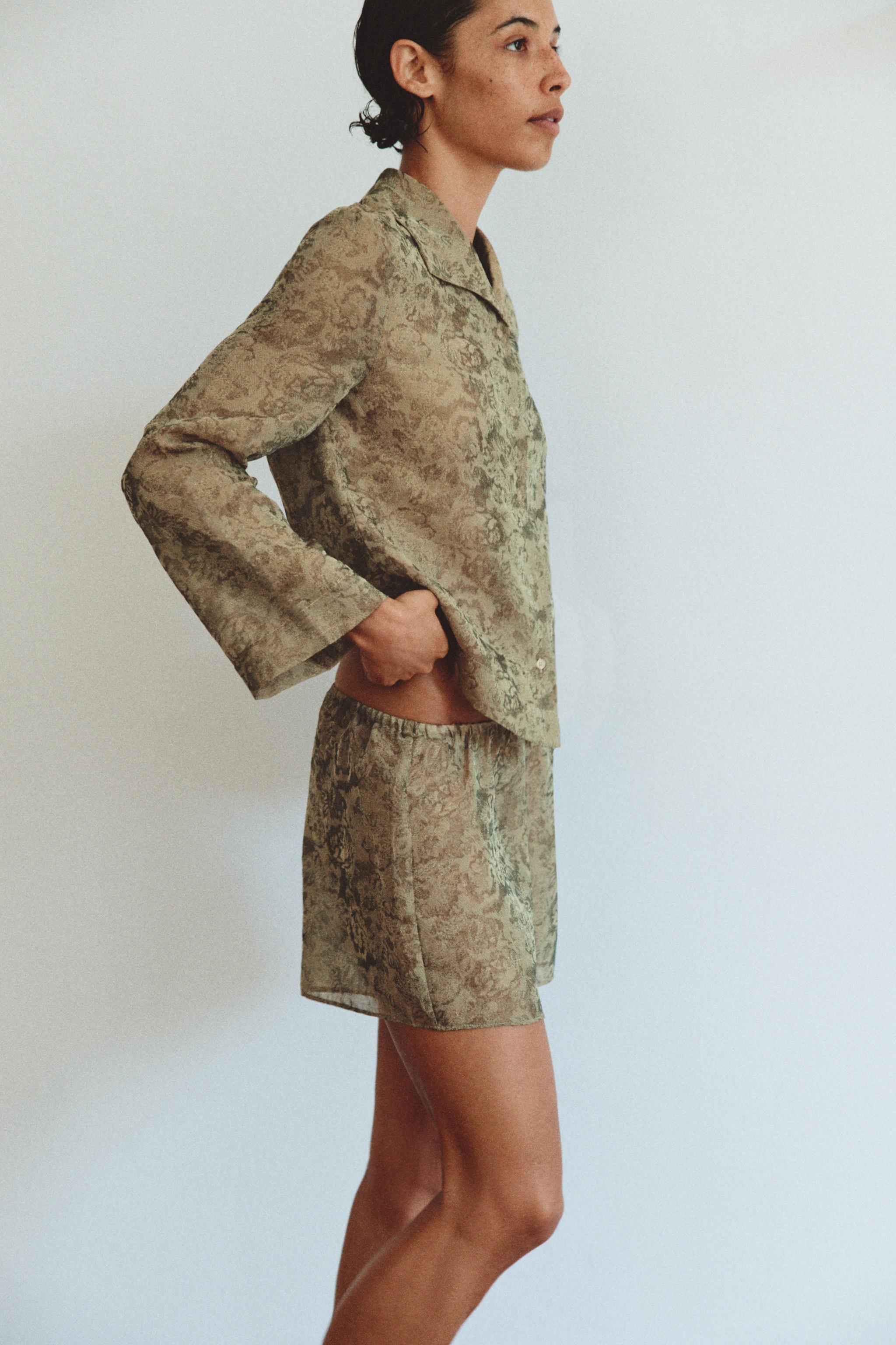 Cupro Blend Jacquard Shorts - Light Brown - Xs