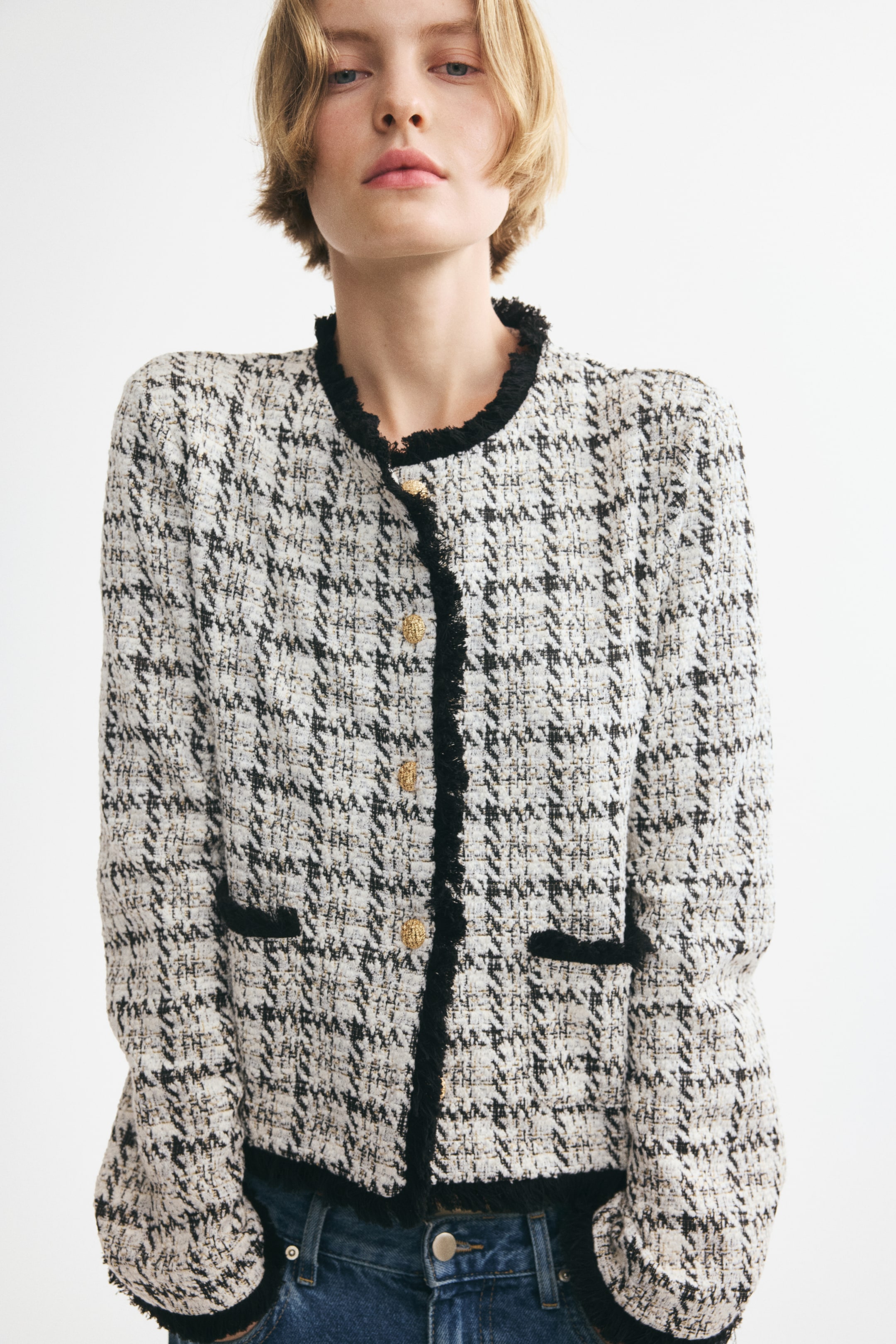 Fringed Boucl&eacute;-Knit Jacket