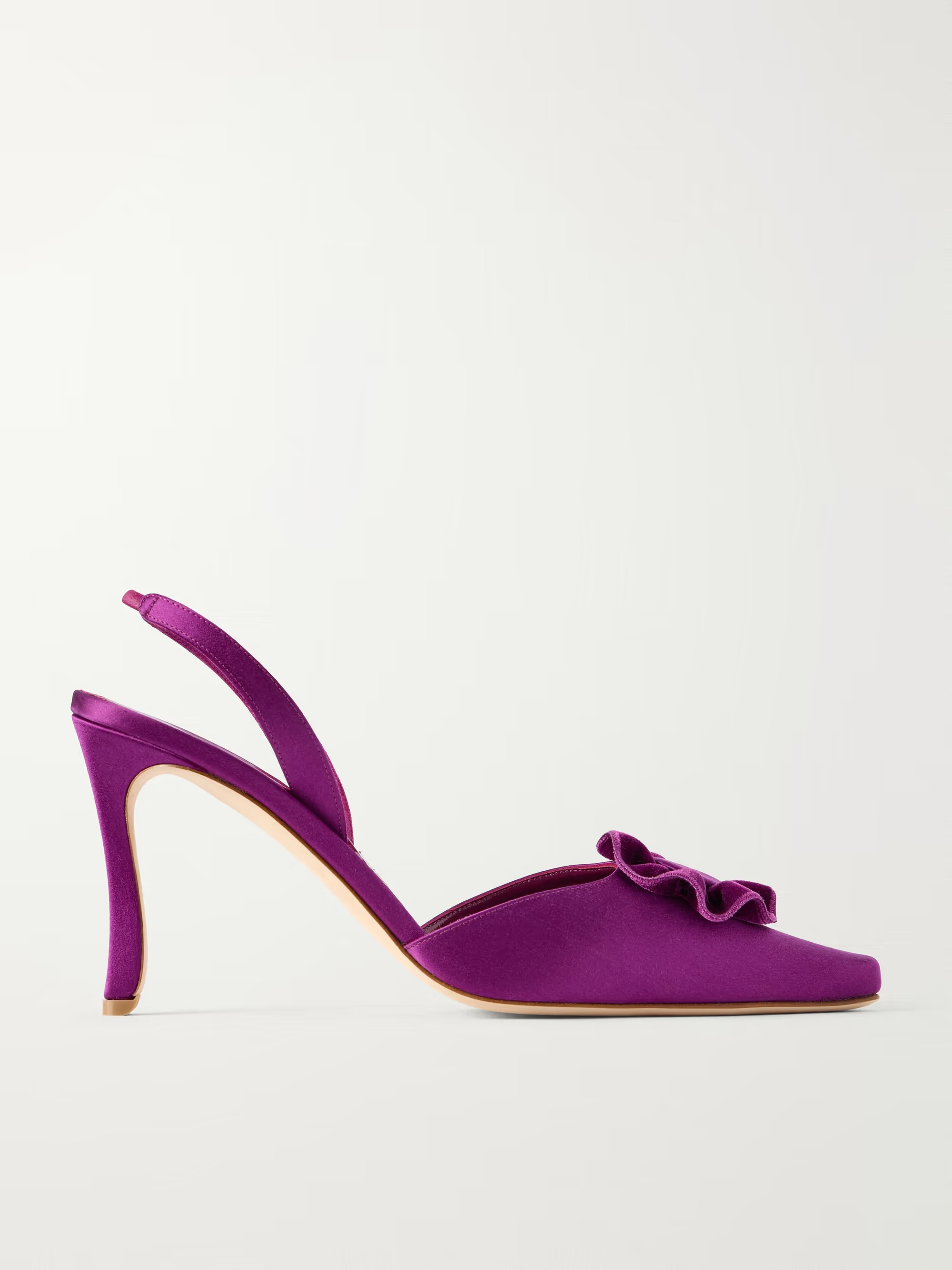 MANOLO BLAHNIK, Caulosli 90 Velvet-Trimmed Satin Slingback Pumps