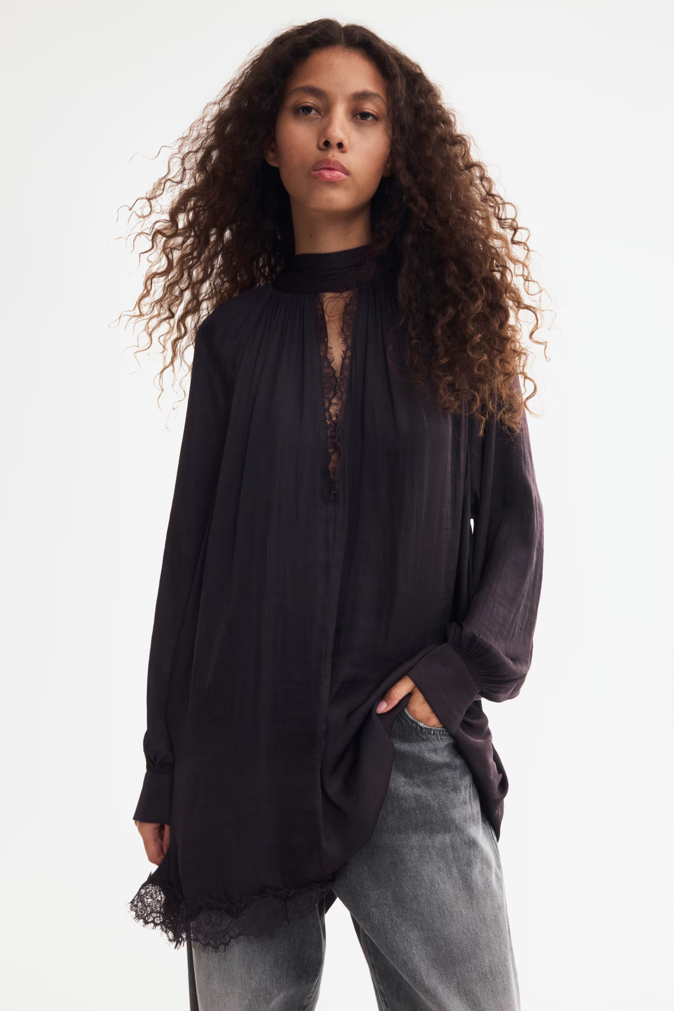 H&M, Lace-Trimmed Balloon-Sleeved Dress