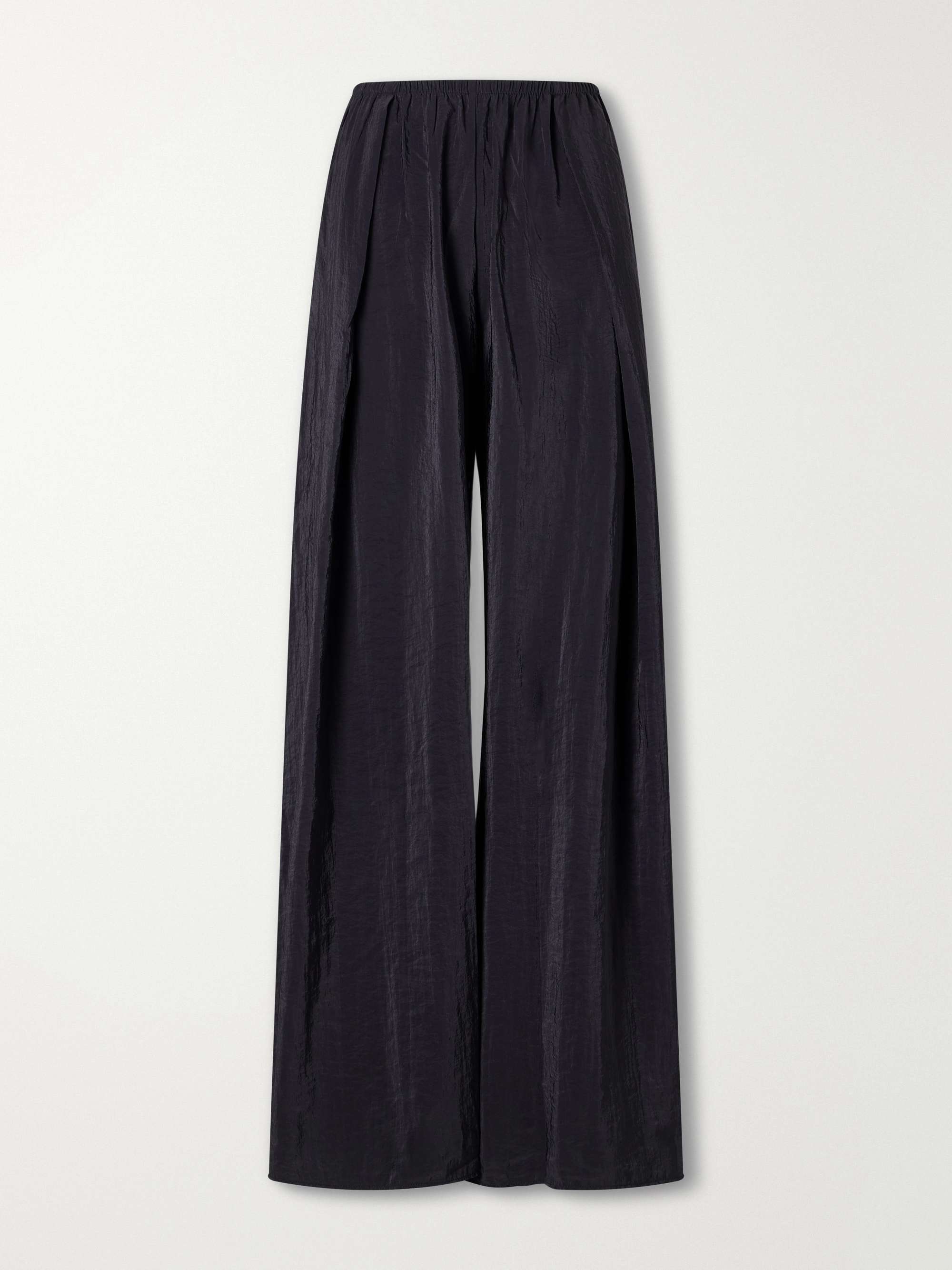 Pleated Crinkle Satin Wide-Leg Pants