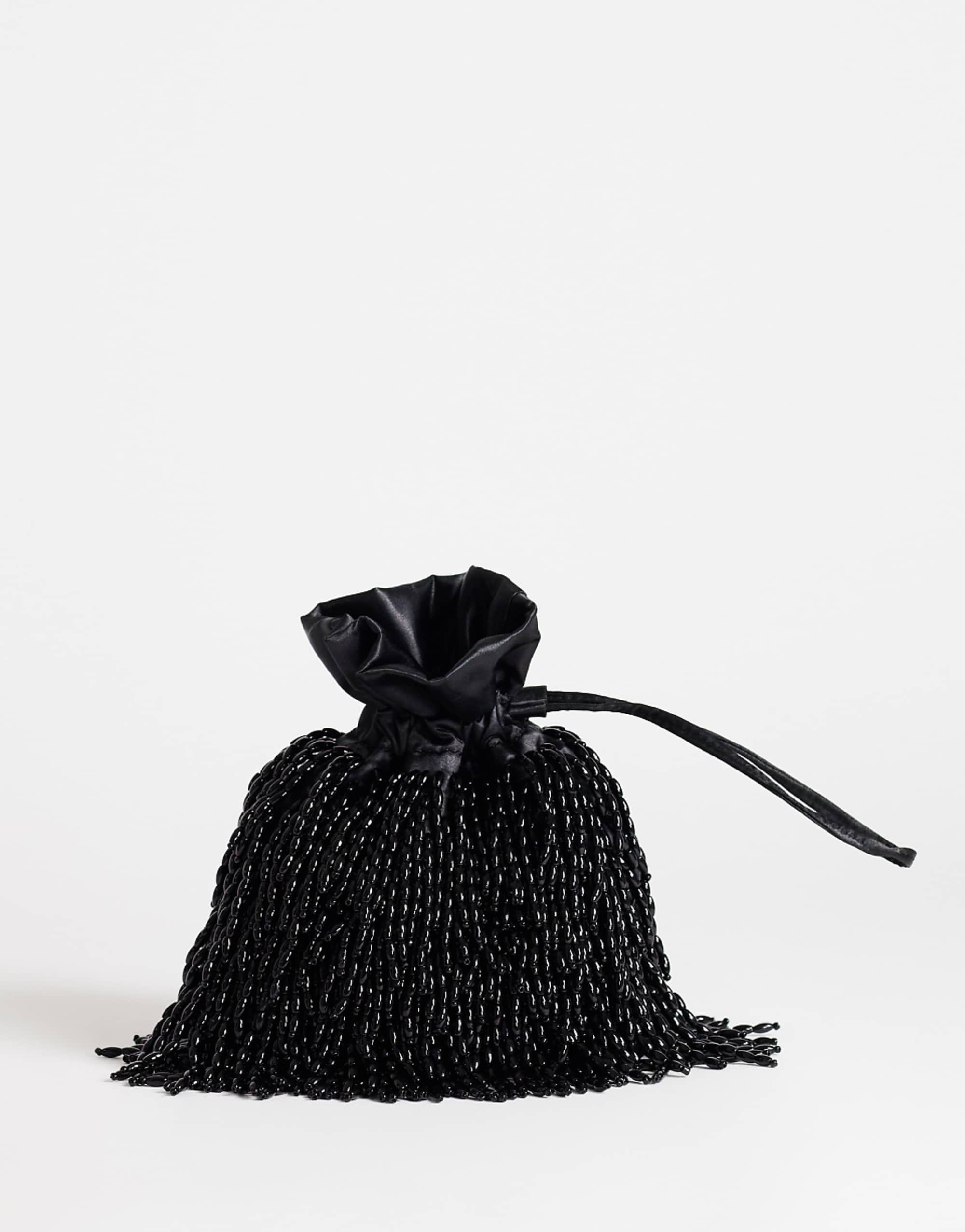 Topshop Josy Small Beaded Pouch Grab Bag in Black