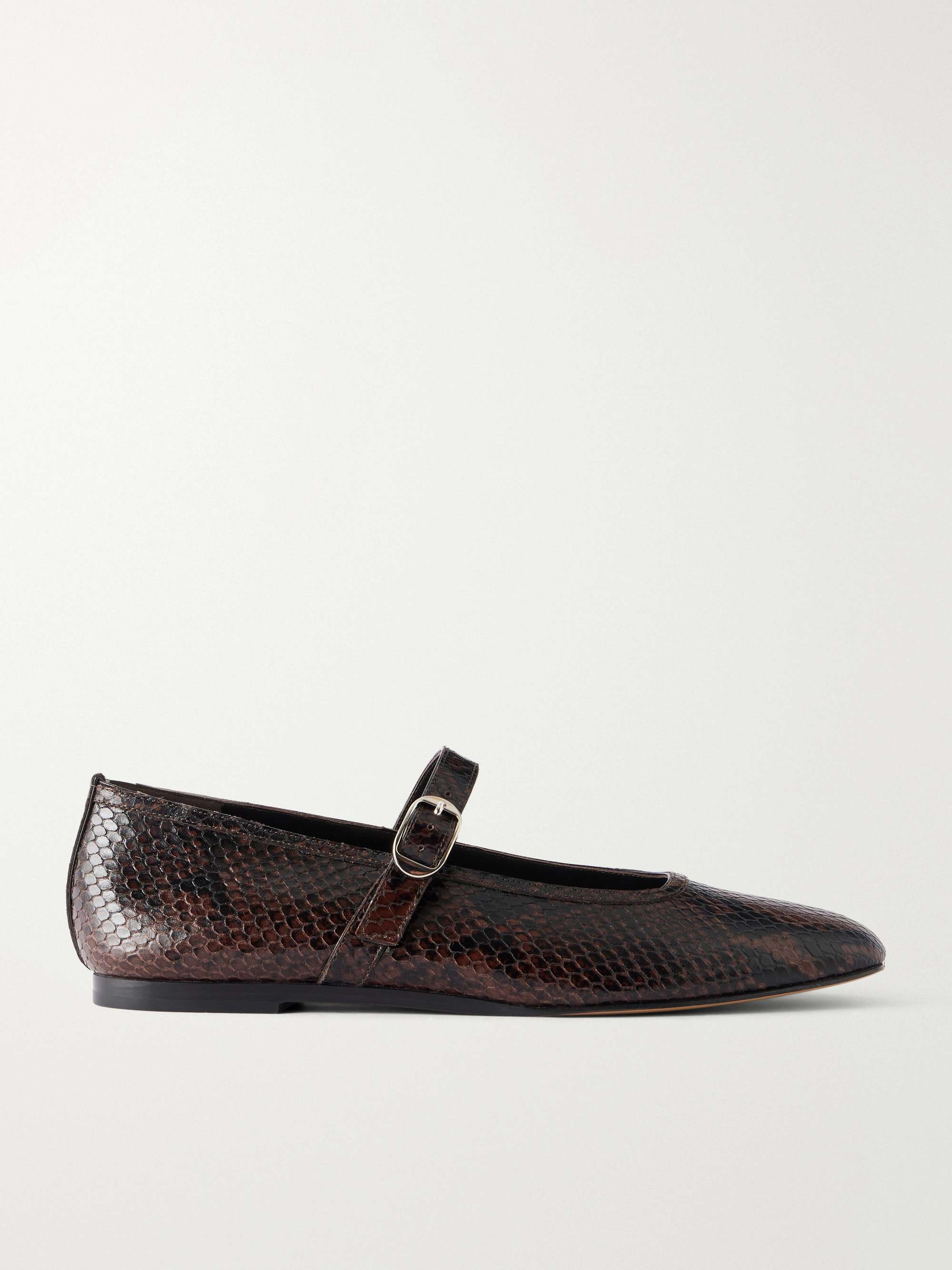 Mary Jane Snake-Effect Leather Ballet Flats