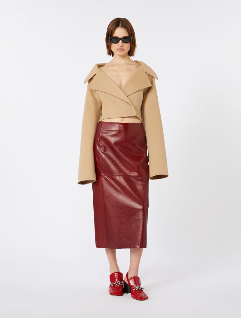 Straight Leather Skirt - Bordeaux